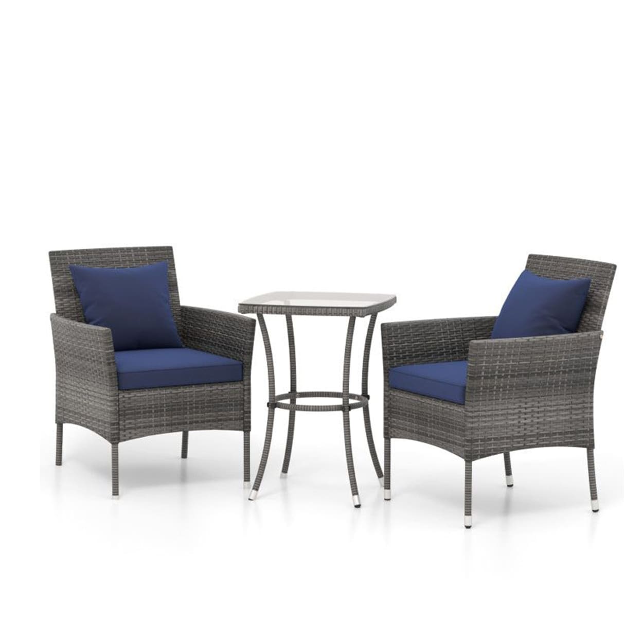 AHIOU HOME ZAAHD-HQEJDWPS Alton 3 -Piece Rattan Patio Conversation Set with Blue Cushions