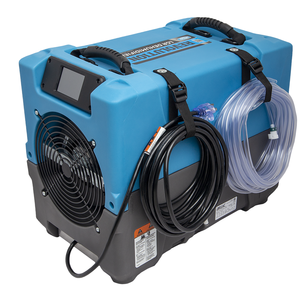 Compact Blue and Gray Industrial Dehumidifier with Pump