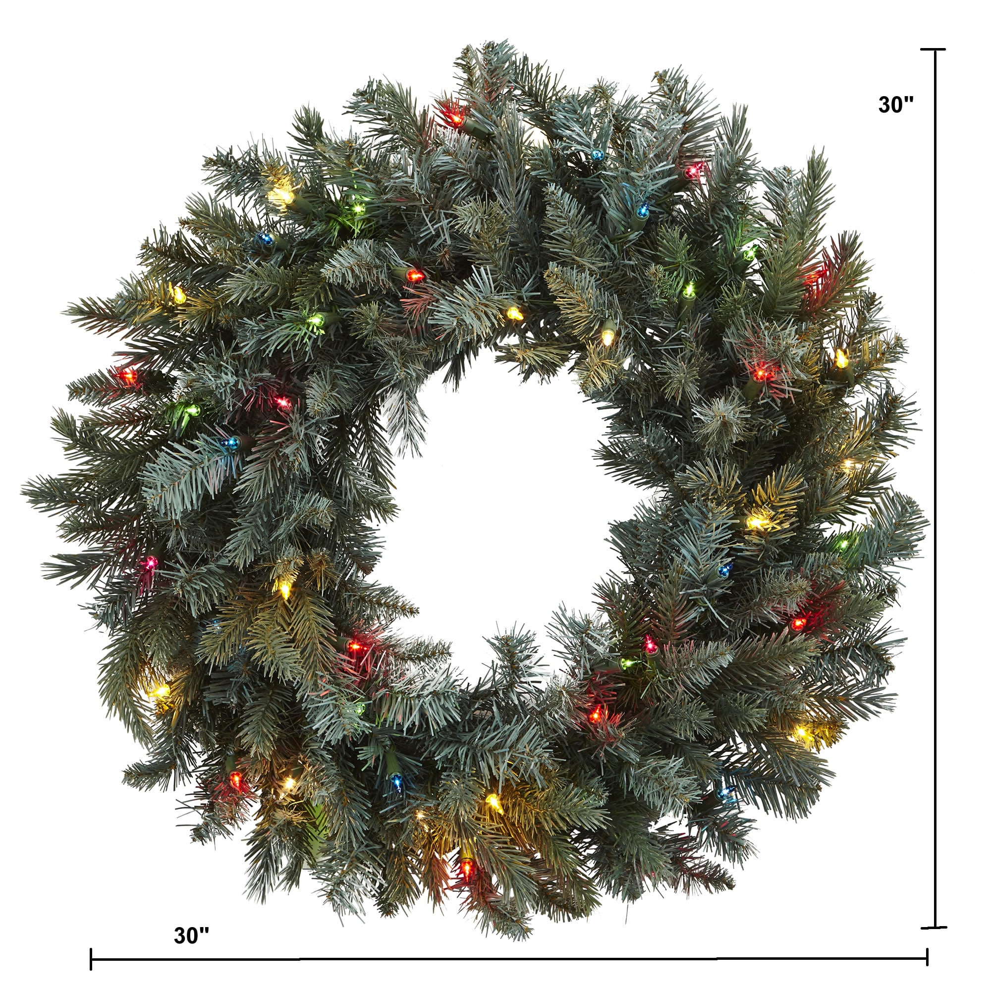 Festive Pine 24" Artificial Winter Wreath with Multicolor LED Lights