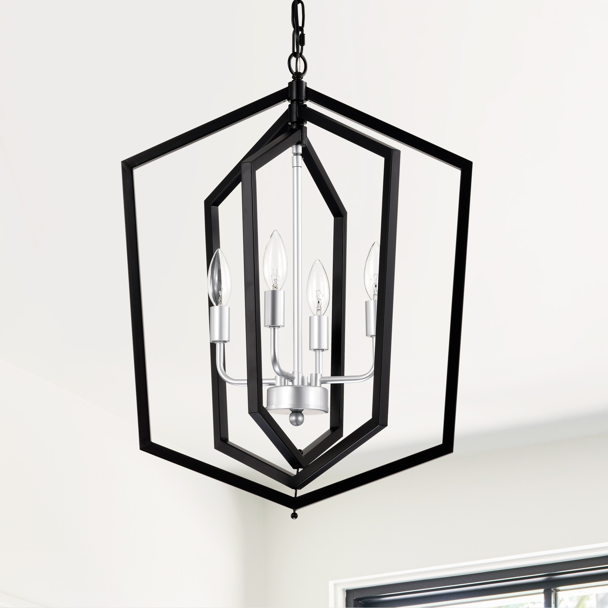 Oaks Decor BDHEMP209924 Prism 4 -Light Polished Chrome Modern/contemporary Cage For Use in Bedrooms, Dining Rooms, Foyers, Kitchens, Living Rooms Chandelier