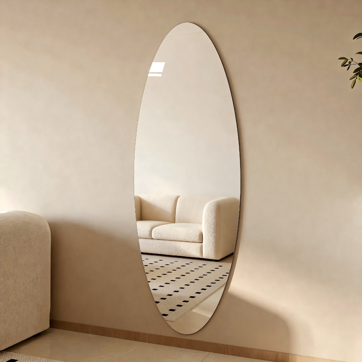 Loheer 63-in H x 21-in W Modern Oval Full Length Wall Mirror Shatterproof Copper-Free Silver Glass