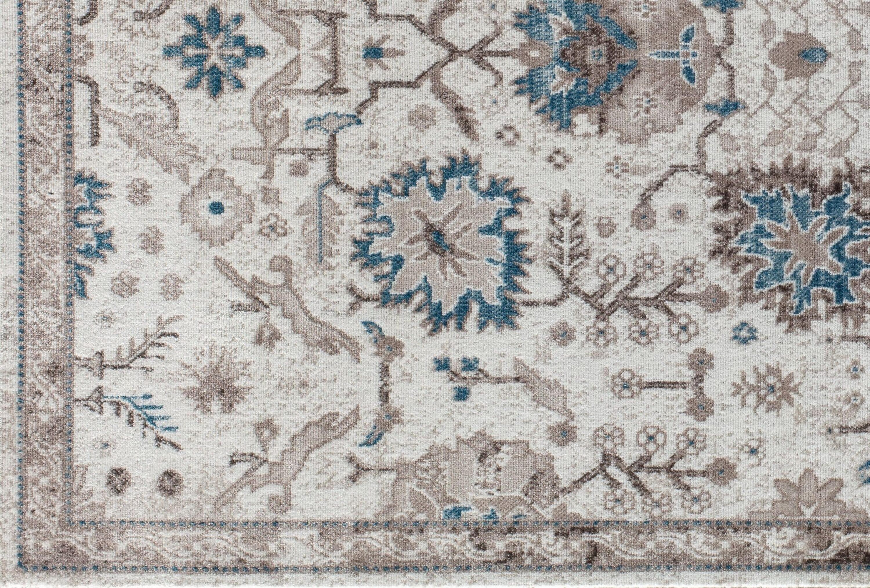 Honeysuckle Cream and Blue Synthetic Rectangular Area Rug