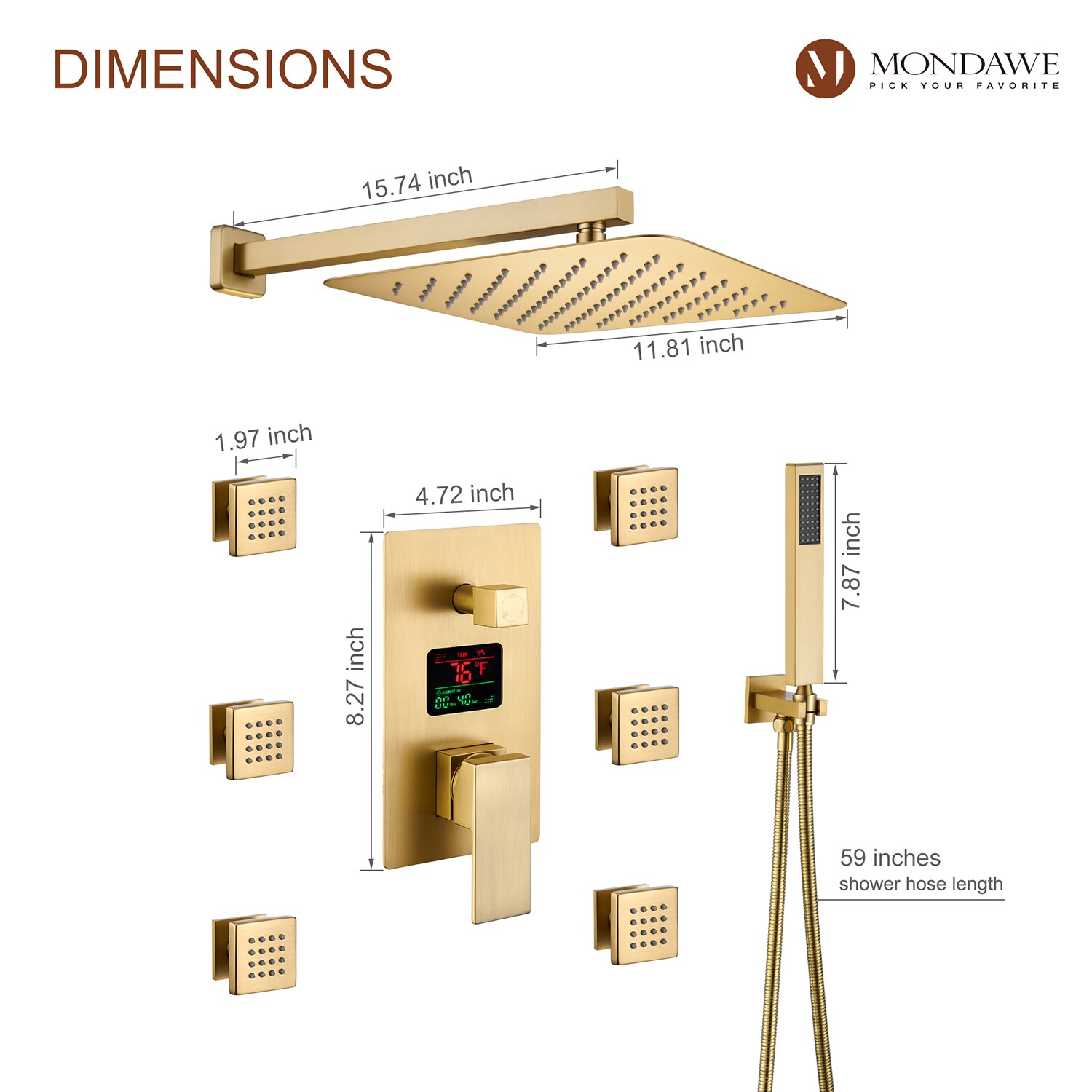 Mondawe WF6025-12BG Showerhead-Bar-Panels - View #11