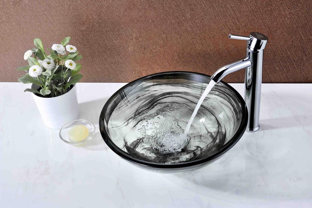 Verabue 16.5'' Clear and Gray Glass Round Vessel Sink