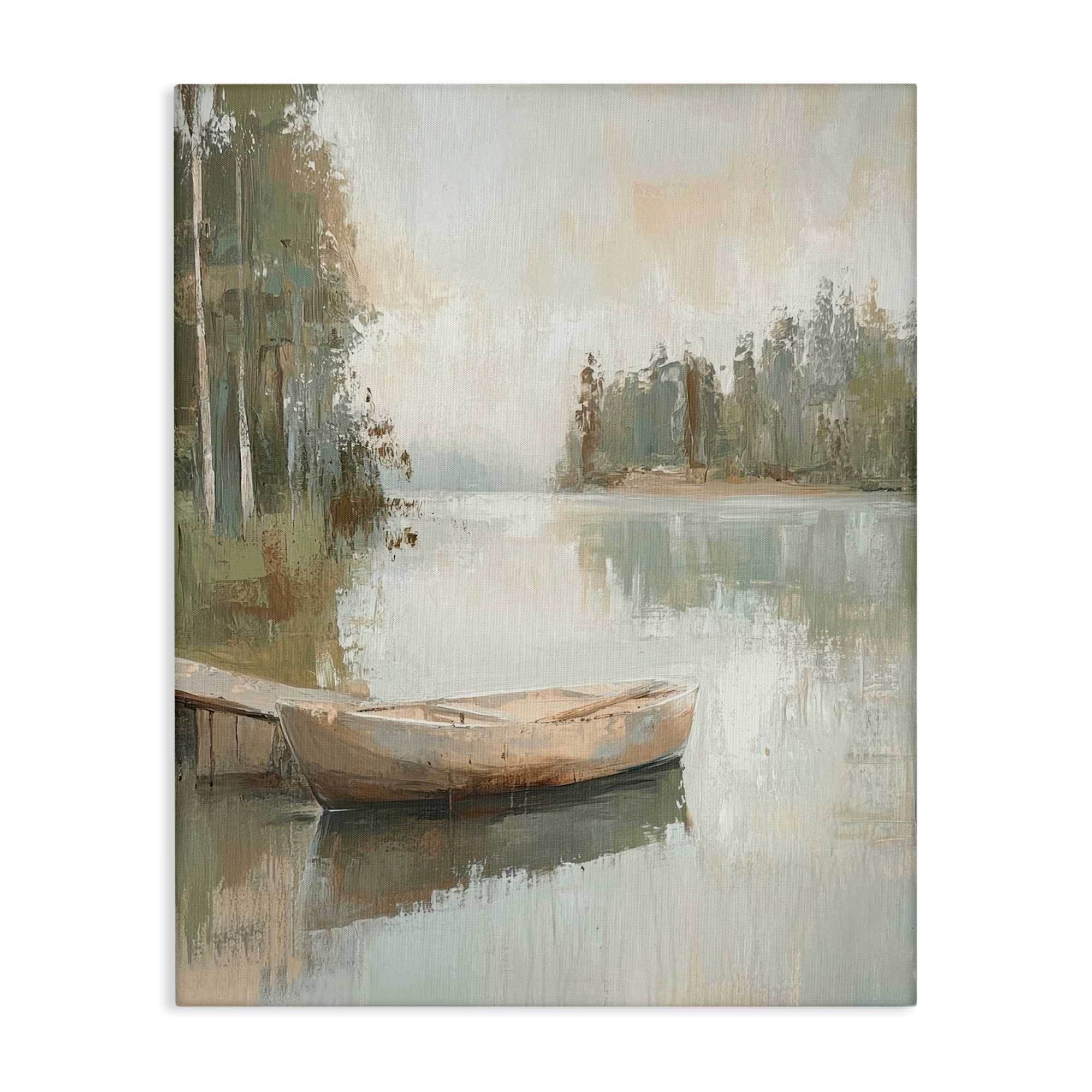 Stupell Industries BT-835-CN-36X48 Canoe at Quiet Dock Canvas Wall Art By Petal Prints Design 36 x 48