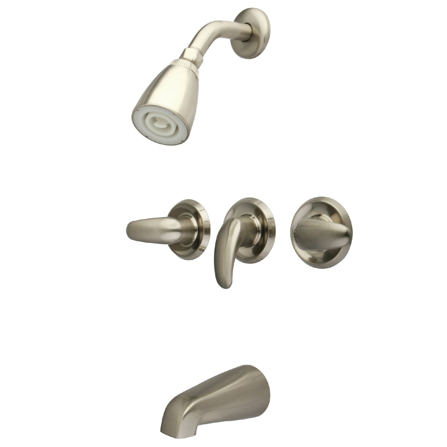 Kingston Brass - Legacy Brushed Nickel 3-handle Single function 2.25-in Round Bathtub and shower ...