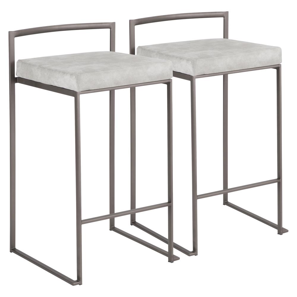 LumiSource B26-FUJI ANLGY2 Fuji Set of 2 Antique, Light Grey Cowboy Fabric 31-in H Bar height Upholstered Stackable Metal Bar Stool