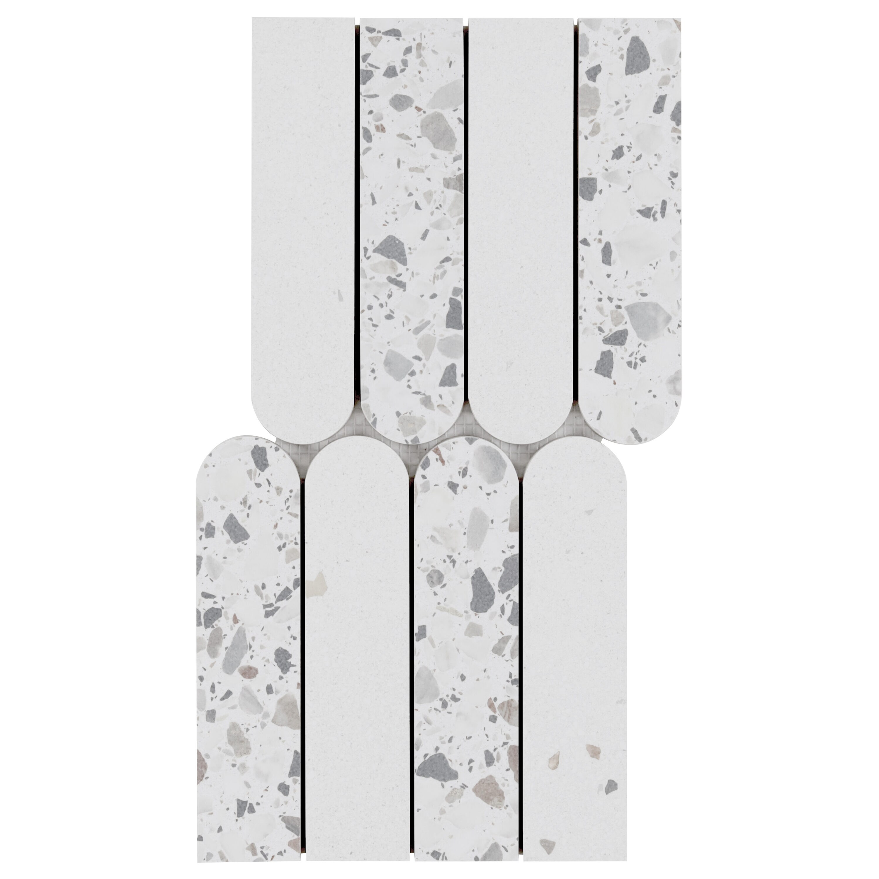 Artmore Tile EXT3RD109346 Mamba Fin Ice White 3.93 in. x 7.92 in. Matte Porcelain Terrazzo Look Mosaic Floor and Wall Tile Sample