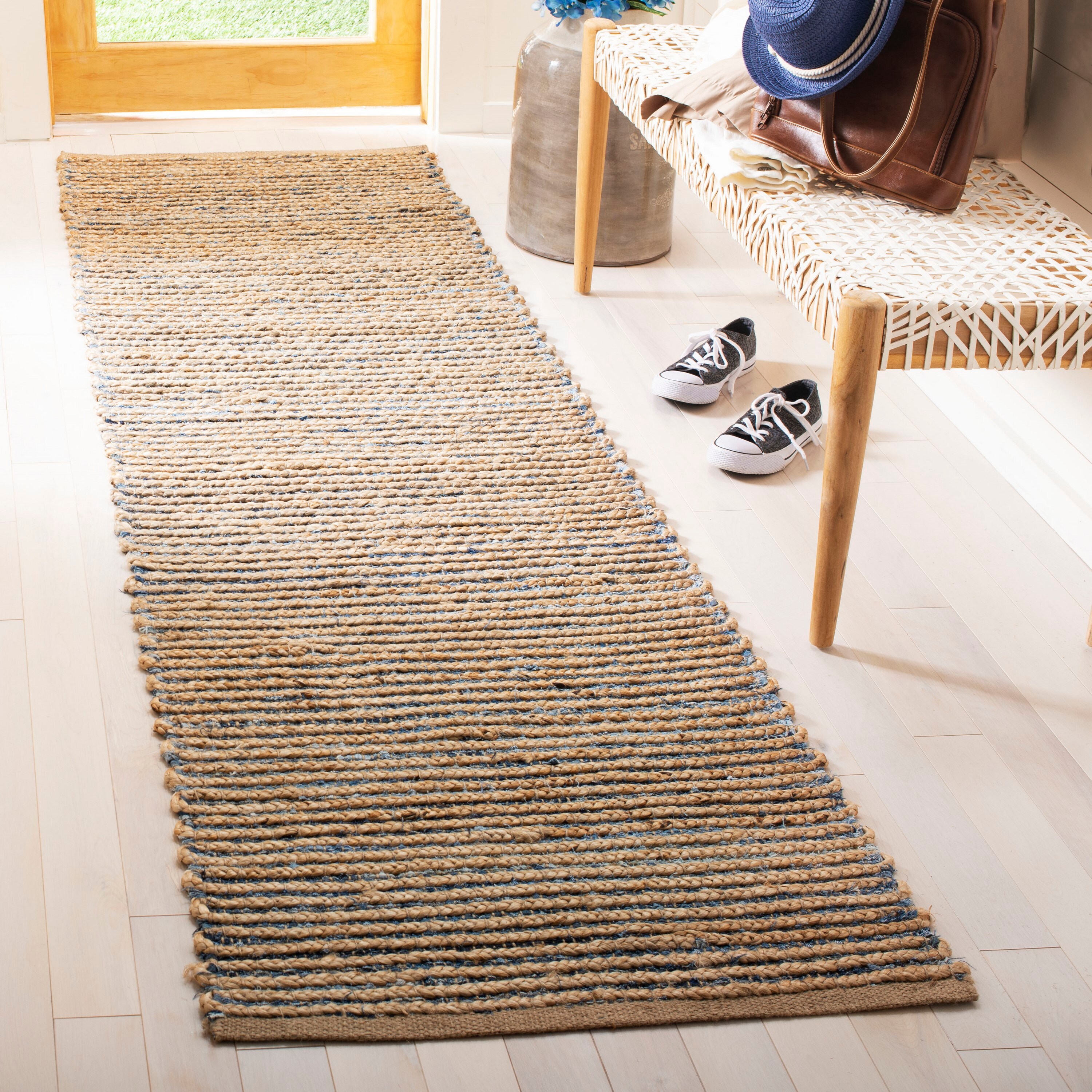 Safavieh CAP307M-28 Cape Cod Bourne 2 x 8 (ft) Jute Natural/Blue Rectangular Indoor Stripe Farmhouse/Cottage Runner rug
