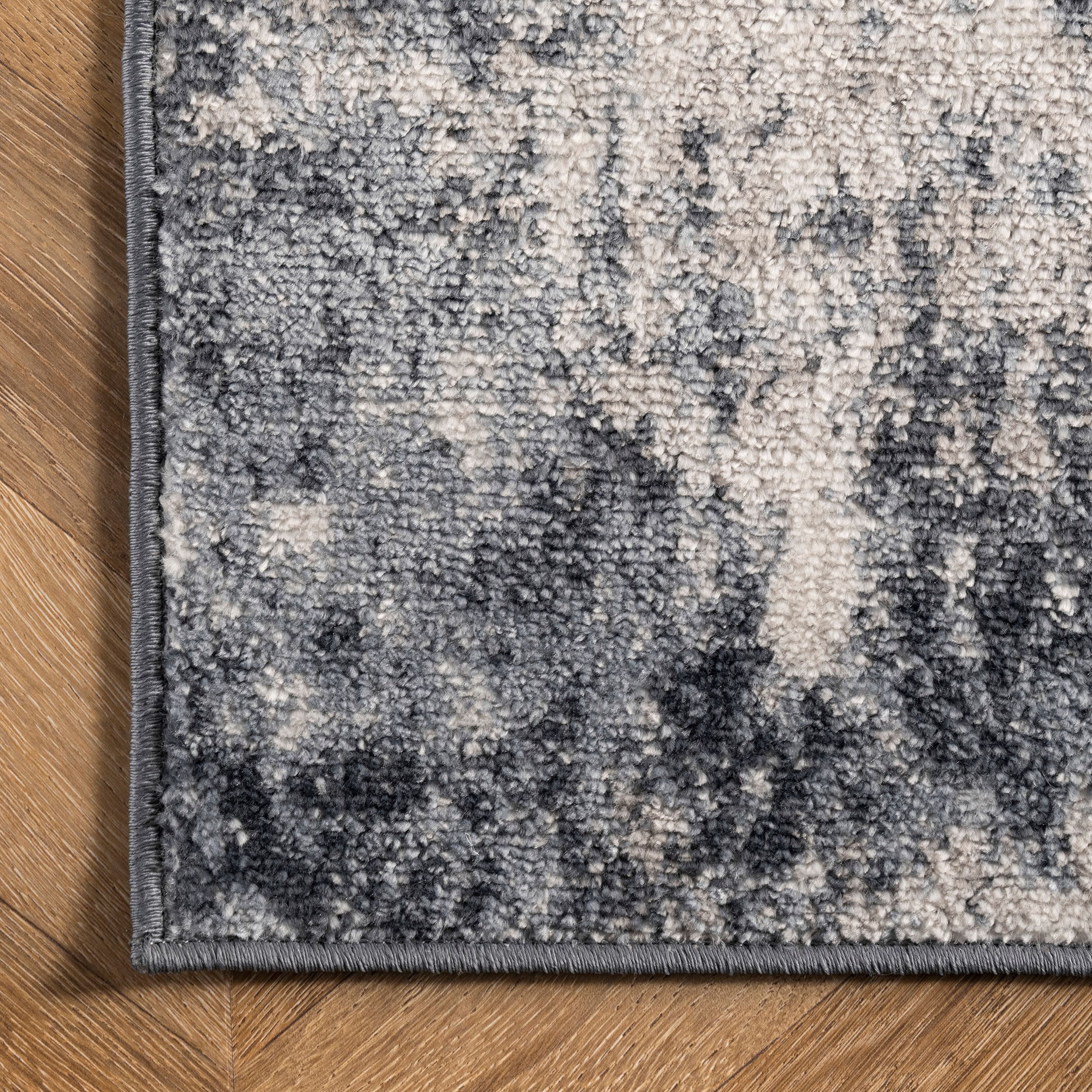 Reversible Abstract Blue Synthetic 4' x 6' Easy-Care Area Rug