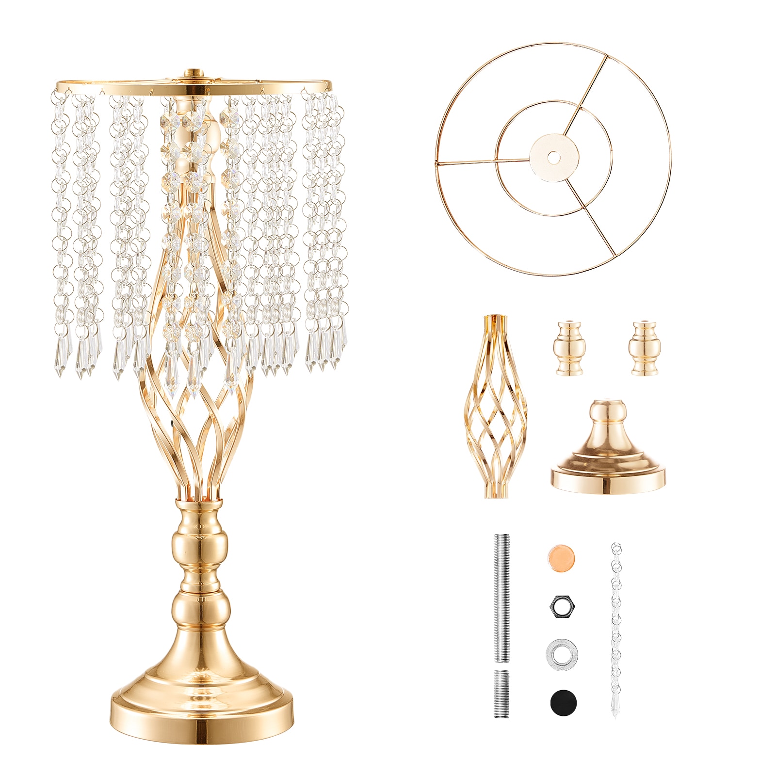 VEVOR SCHLHPSJK50C06104V0 12PCS 49cm/19.3in Tall Crystal Wedding Flower Stand  Metal Wedding Centerpiece Vase  Gold Flower Holders Floral Display Rack for Tables Wedding Dinner Party  Ceremony Birthday Event Decor