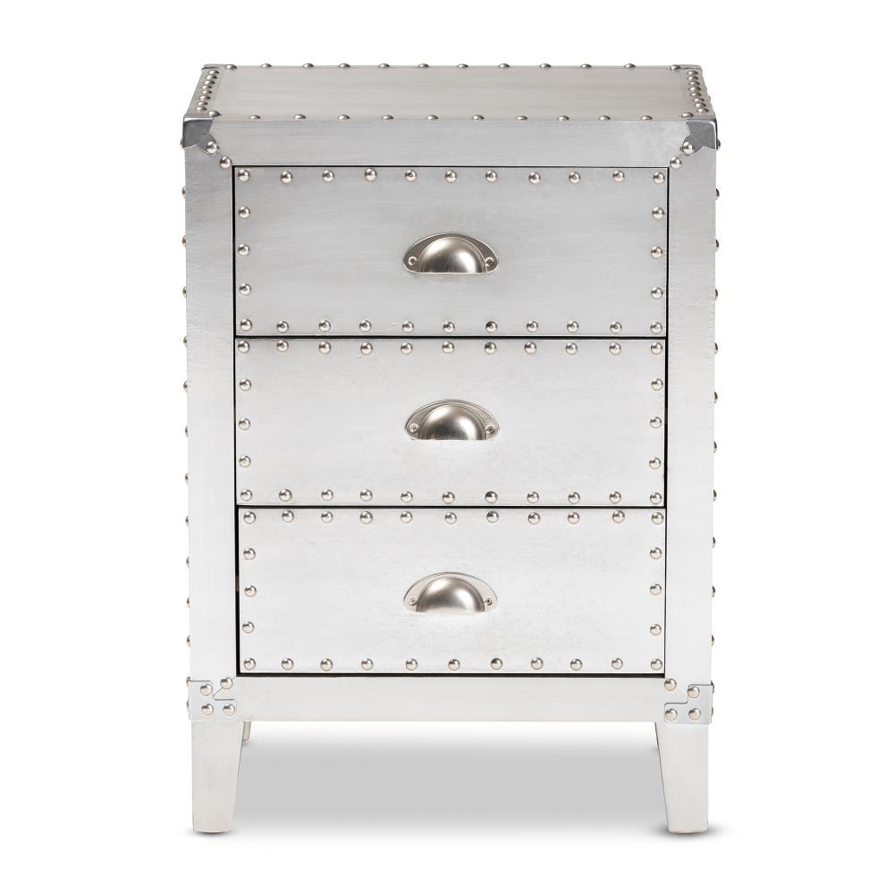 Claude Riveted Silver Metal 3-Drawer Nightstand