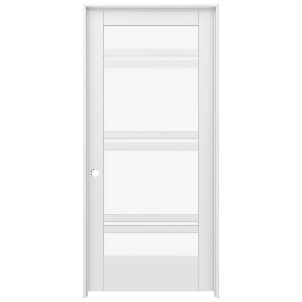 JELD-WEN LOWOLJW221100994 36-in x 80-in Primed Solid core 7-panel Clear glass Right hand Smooth Primed MDF Flat Jamb Single Prehung Interior Door