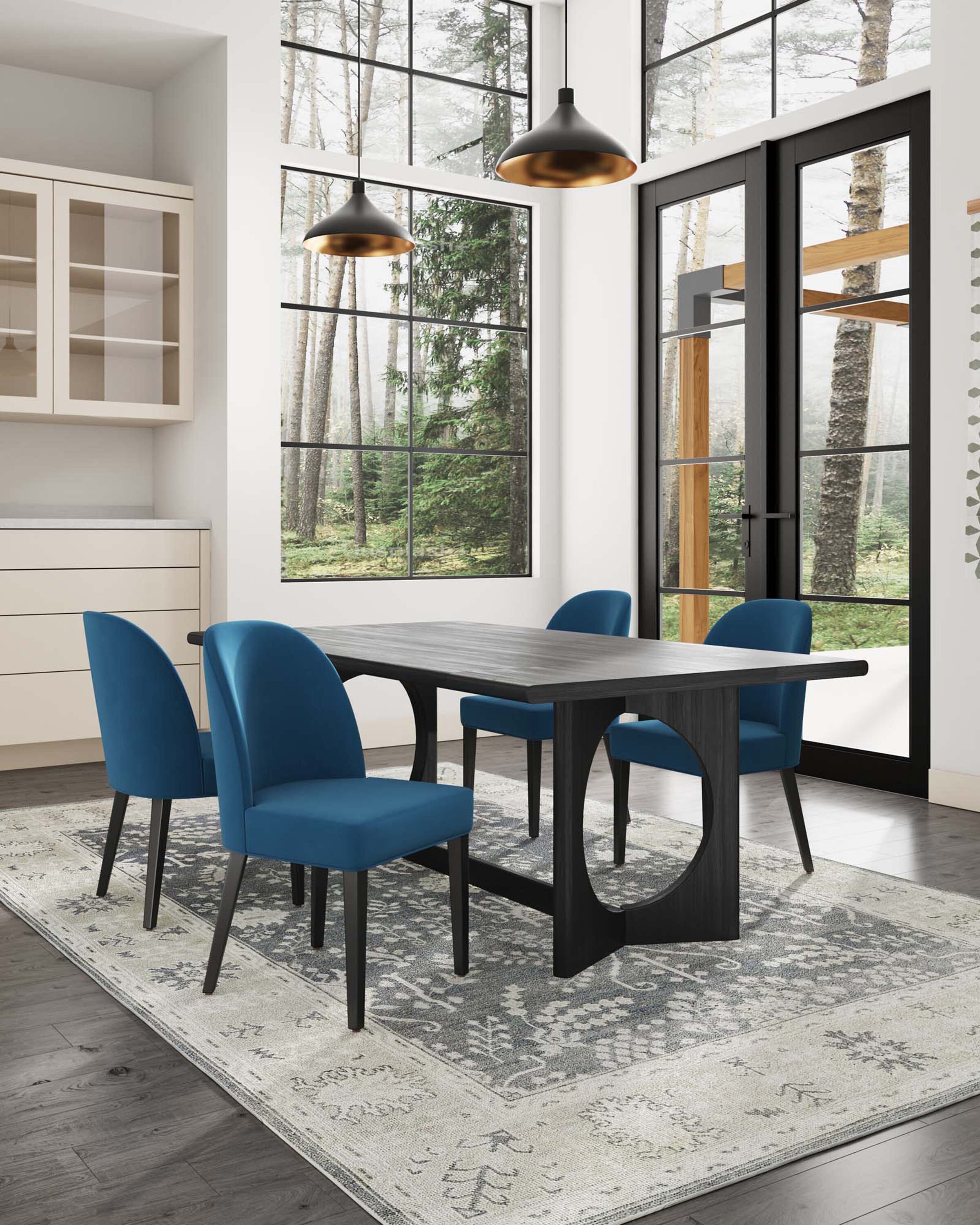Manhattan Comfort 2-DC087-BL Set of 2 Contemporary/Modern Velvet Upholstered Dining Side Chair (Wood Frame)