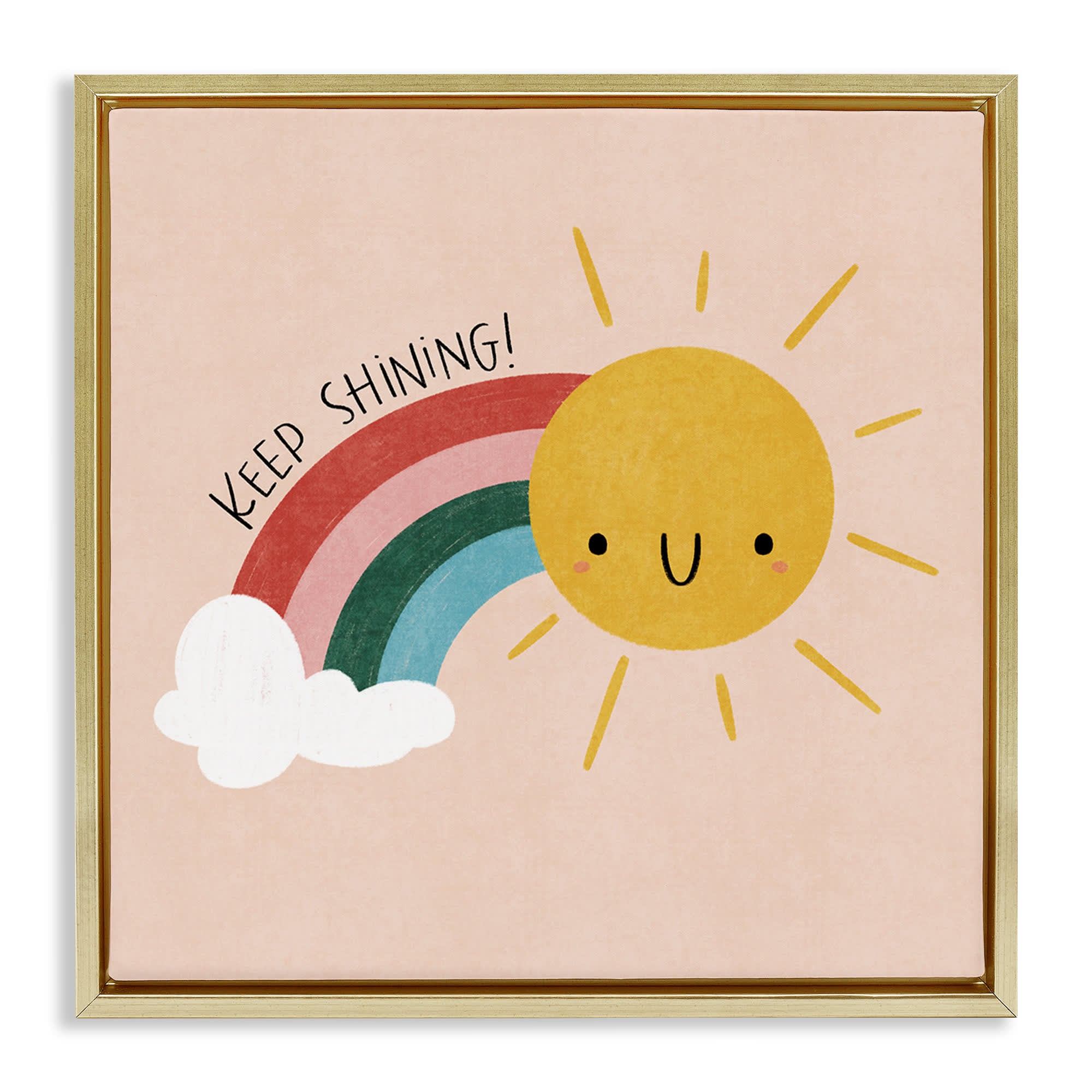 Stupell Industries BT-424-FFG-17X17 Keep Shining Inspirational Rainbow Gold Framed Floater Canvas Wall Art By Sarah Hickman 18 x 18
