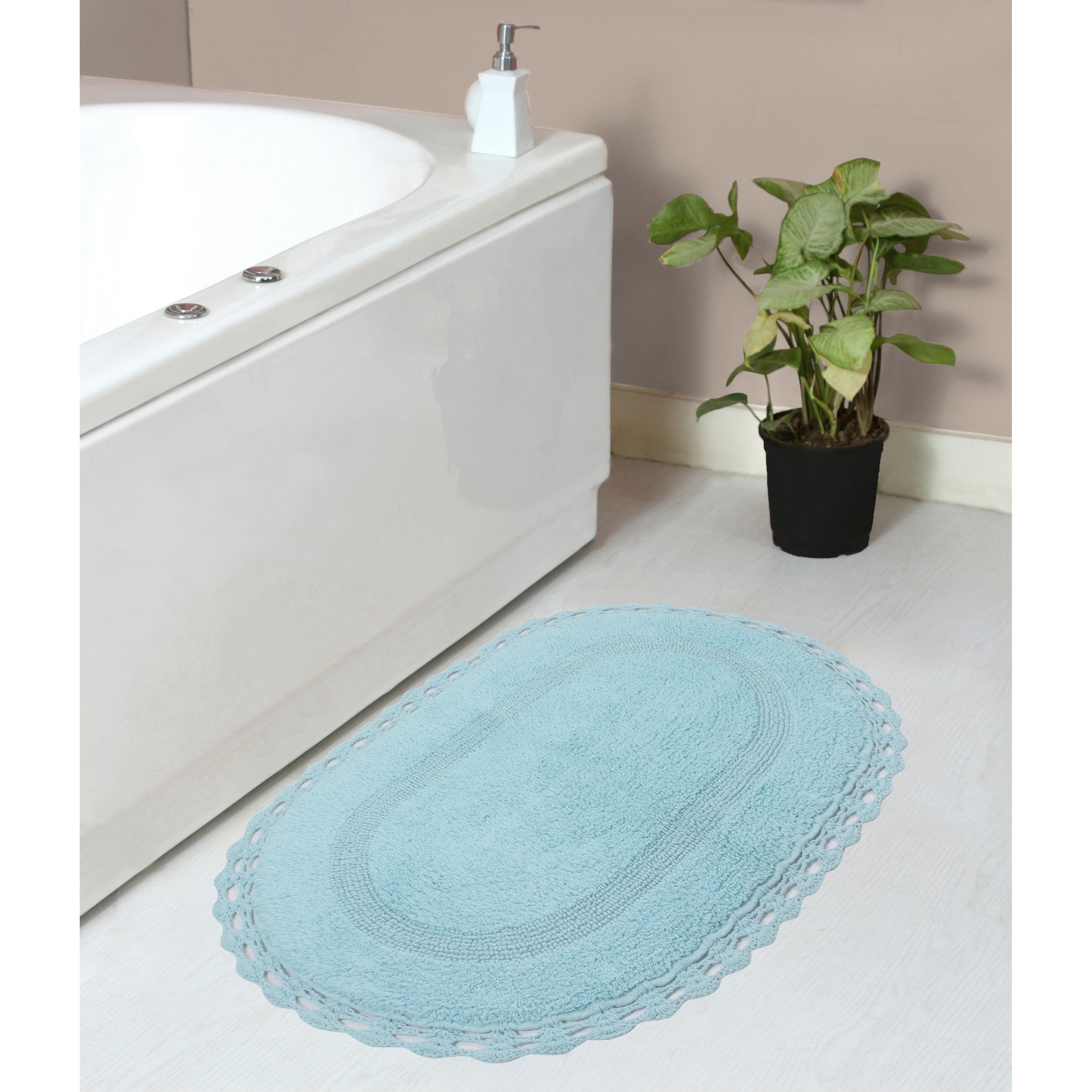 Home Weavers BHAM2134AQ Hampton Crochet 21-Inches x 34-Inches Aqua Cotton Bath rug