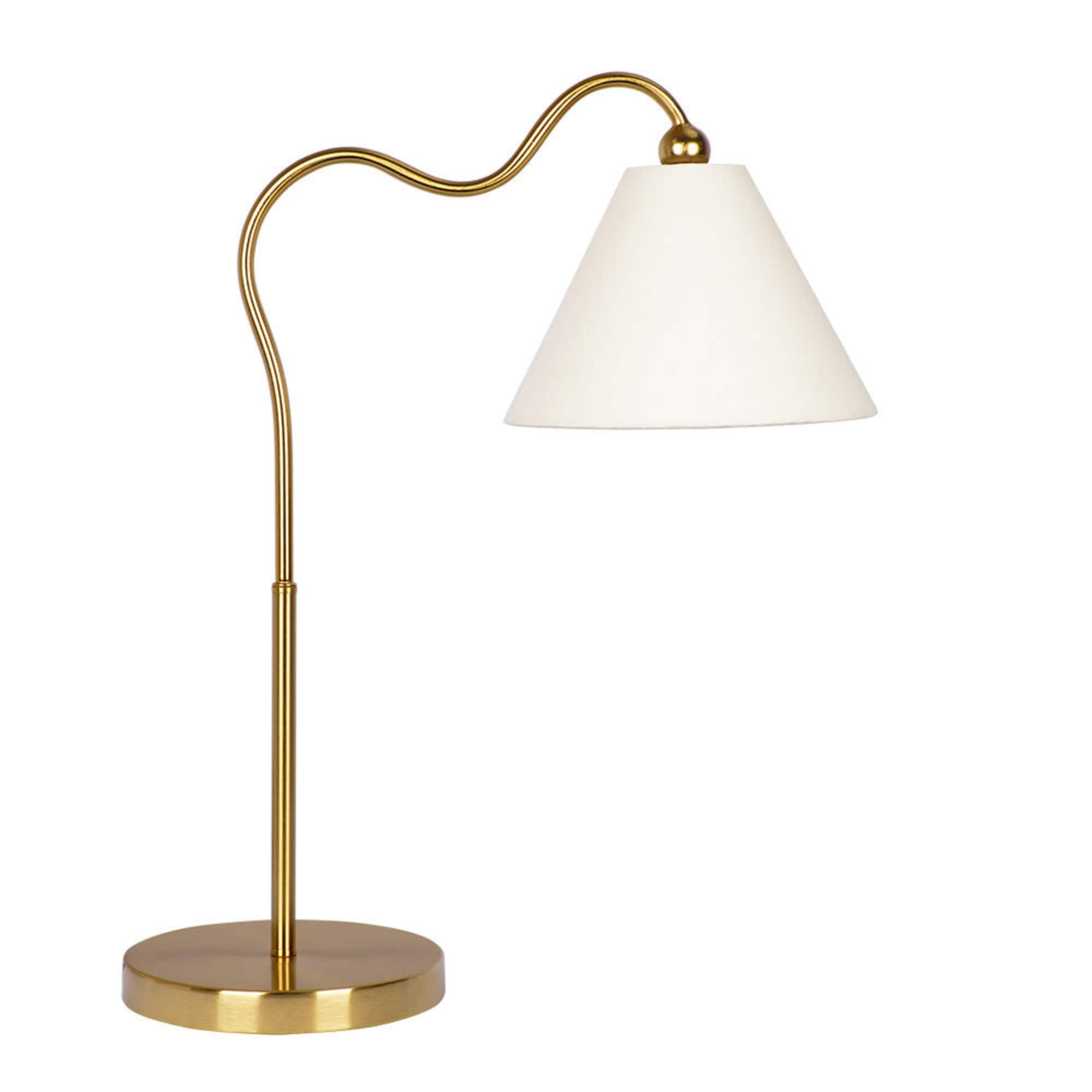 Tenleaf Gold Brass Ring Metal Base Curved Table Lamp with Triangle White Drum Shade