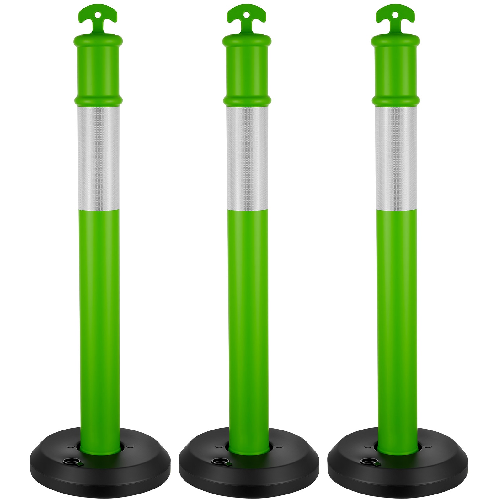 VEVOR 3 Pack Traffic Delineator Posts  48 inches Traffic Safety Cones with Fillable Base and Reflective Strips  Heavy Duty Delineator Posts for Construction Site  Parking Lot  Crowd Control  Green