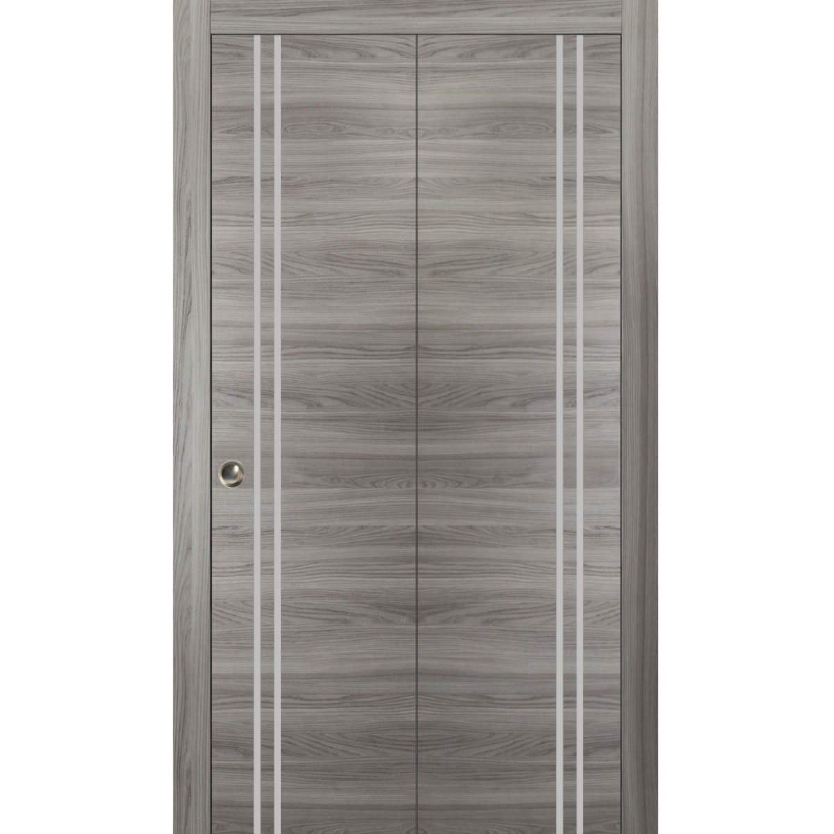 SARTODOORS Sliding Closet Bi-fold Doors 28 x 80 - Planum 0310 Ginger Ash - Sturdy Tracks Moldings Trims Hardware Set - Wood Solid Bedroom Wardrobe Doors