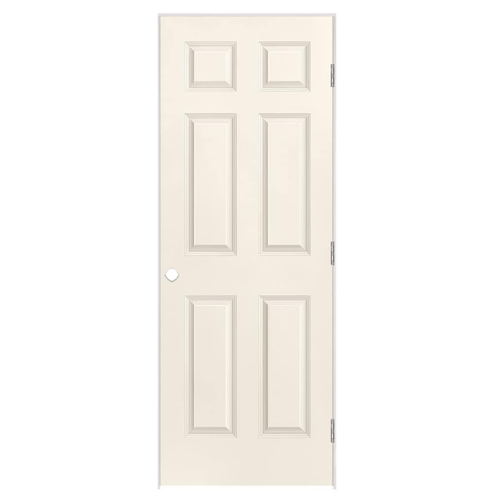 Masonite 1317341 30-in x 80-in Moonglow Solid core 6-panel Left hand Smooth Prefinished Molded composite Flat Jamb Single Prehung Interior Door