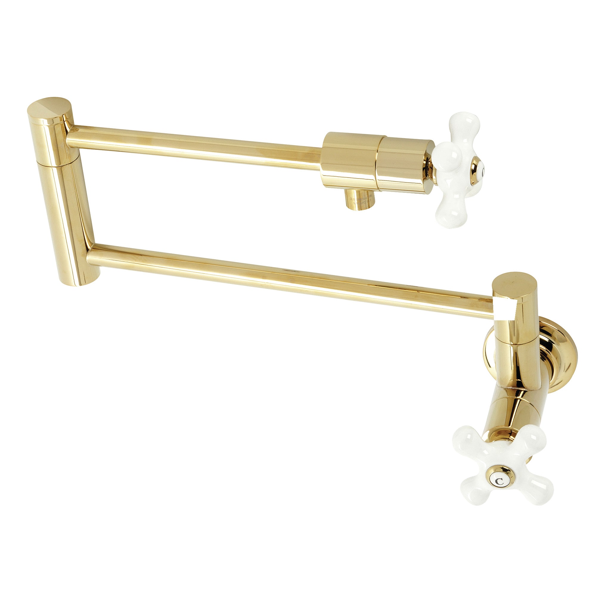 Kingston Brass WLKS4102PX Metropolitan Polished brass Double Handle Wall-mount Pot Filler Kitchen Faucet with Sprayer