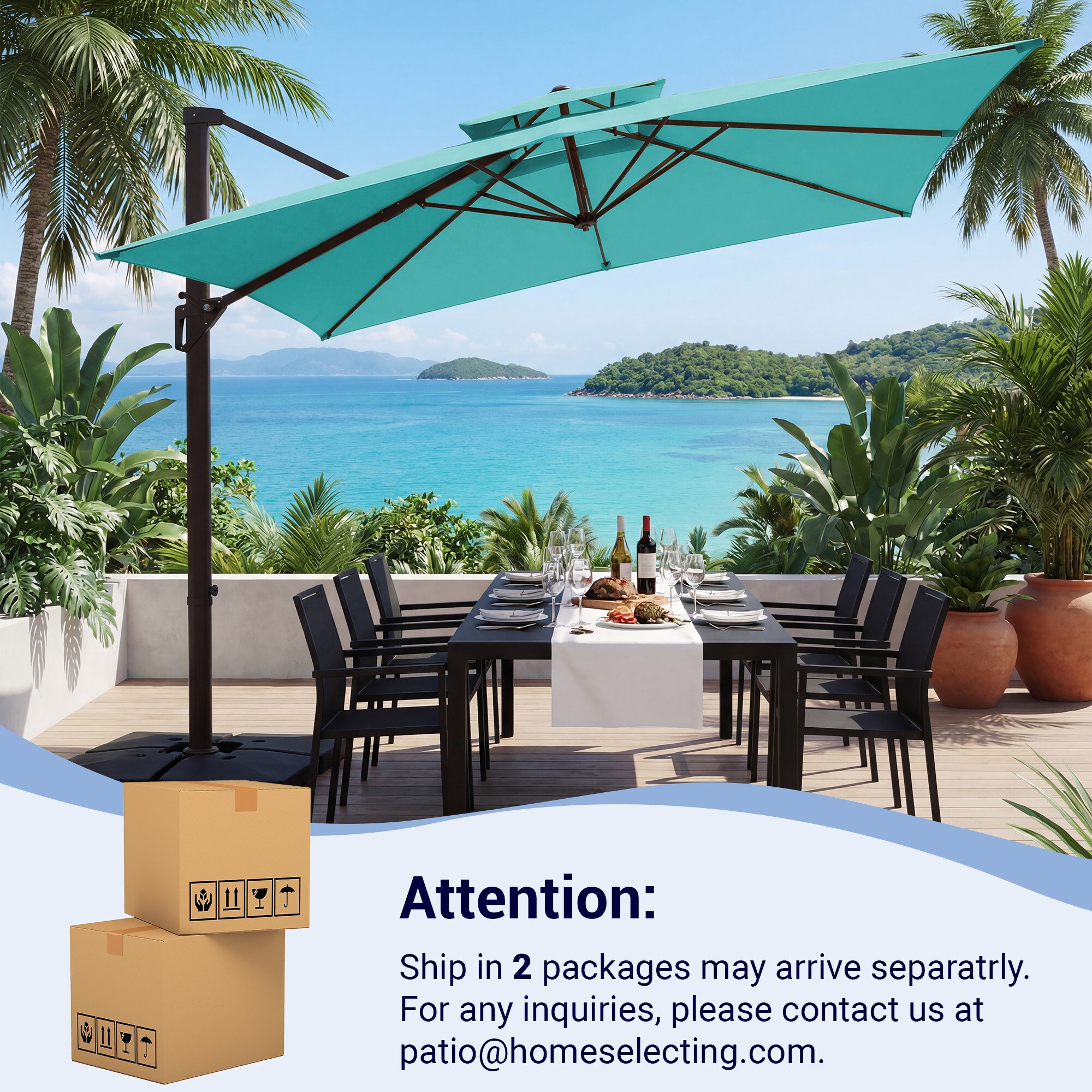 4 square patio umbrella Lark 7 Piece Outdoor Table Set with Synthetic Teak Stackable Chairs, Lark 3Lark 5" Table & with Base providing a rugged PURPLE LEAF Patio Umbrella 11.5'