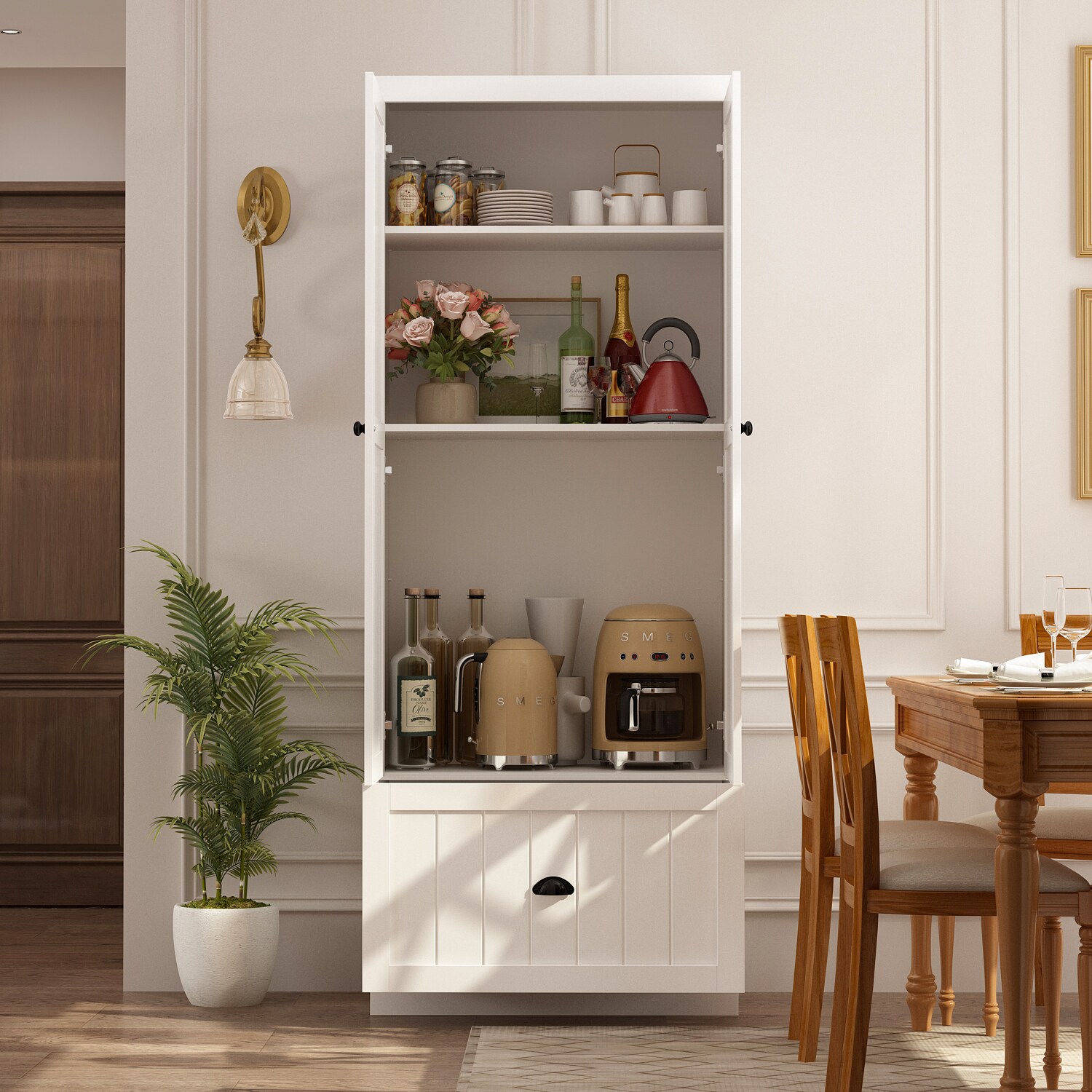 70.9'' Off-White Freestanding Pantry Tall Cabinet Storage Hutch