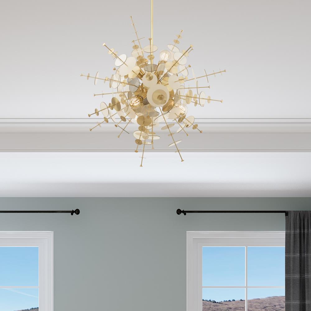 Circulo Satin Brass 6-Light Pendant Chandelier with Glass Discs