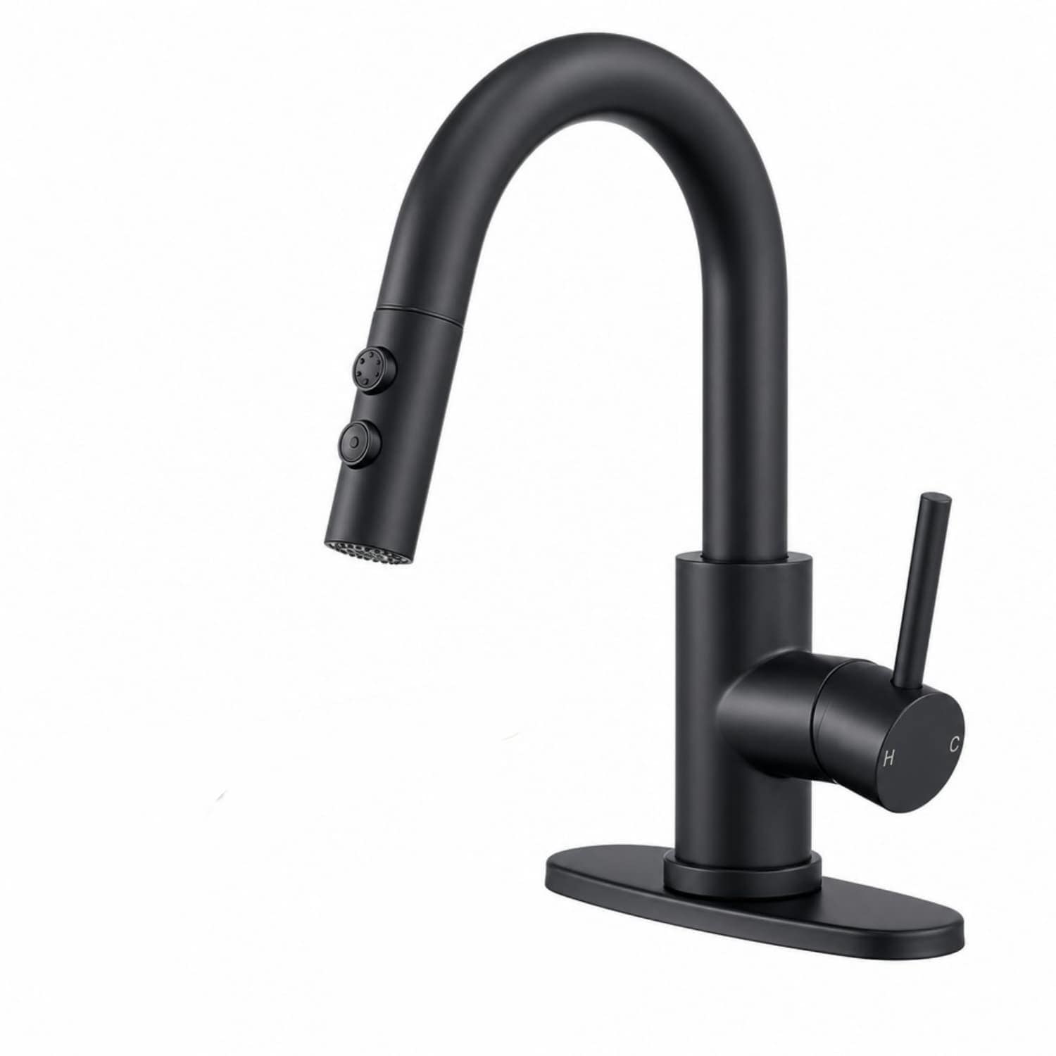 OGETFUUR 1-Handle Matte Black Bathroom Sink Faucet with Pull Down Sprayer for Bathroom