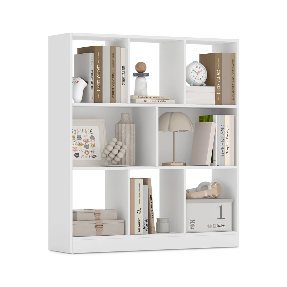 Slickblue Cloud White Particleboard MDF 3-Shelf Bookcase (35.4W x 39.4H x 9.4D) Matte Finish Open Compartment Design Space Saving Storage for Living Room Bedroom Home Office