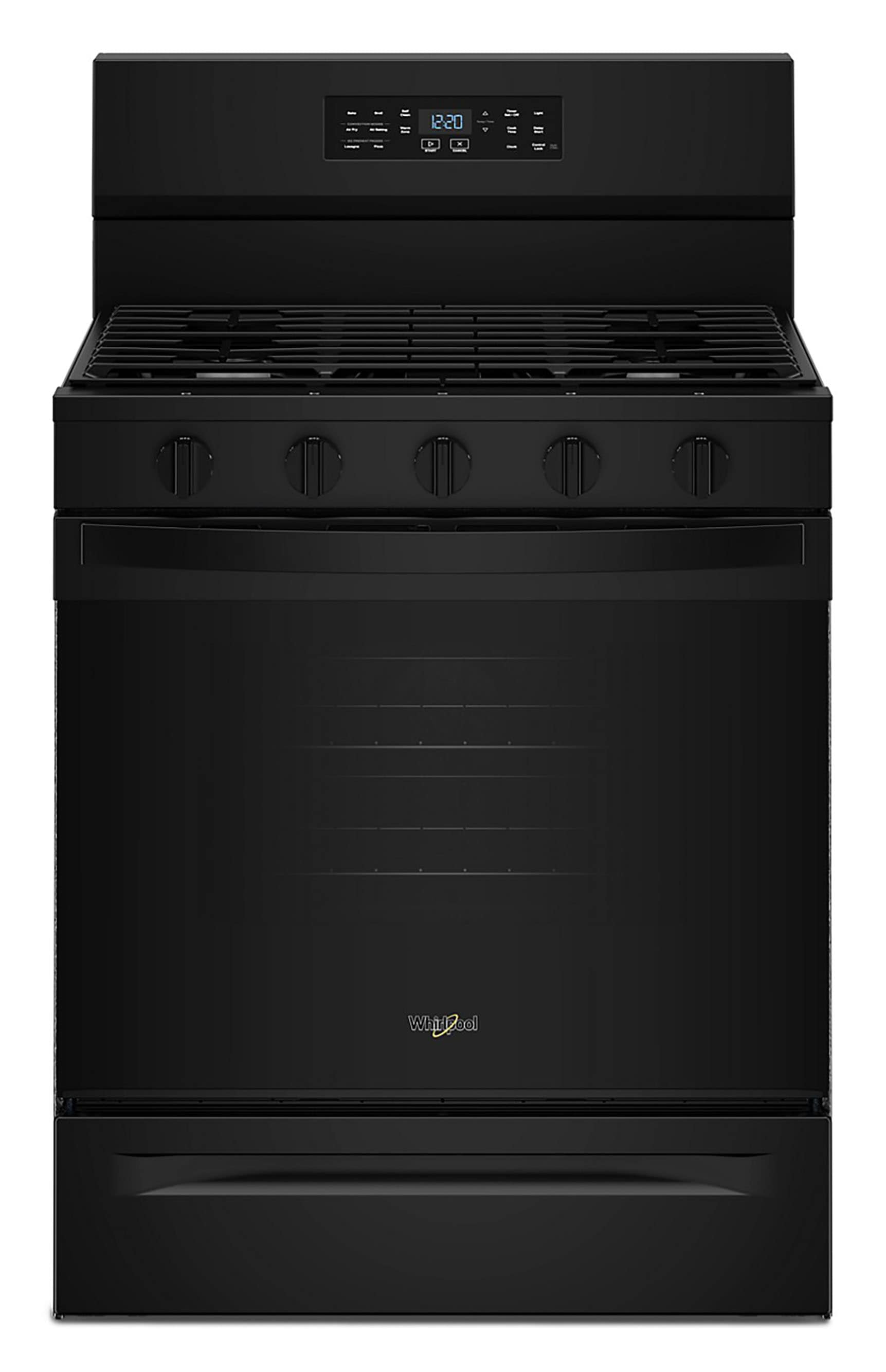 Whirlpool WFGS5730SB 30-in 5 burners 5-cu ft Air Fry Convection Oven Freestanding Natural Gas Range ( Black )