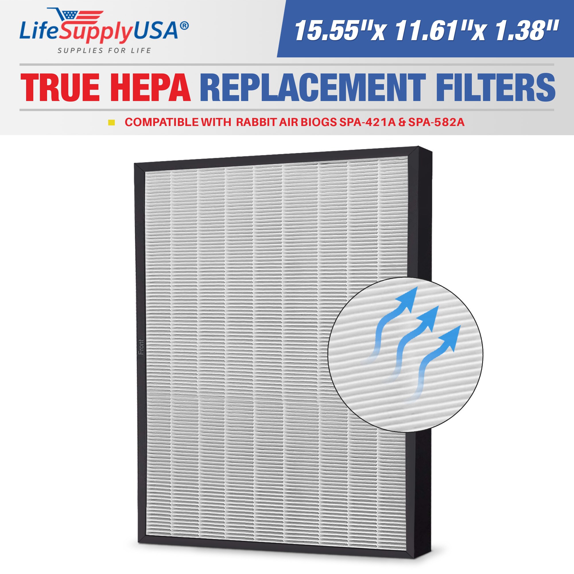 LifeSupplyUSA ER018-HD 11.61-Inches W x 1.38-Inches H x 15.55-Inches L Rabbit Air BioGS SPA-421A SPA-582A True HEPA Air Purifier Filter