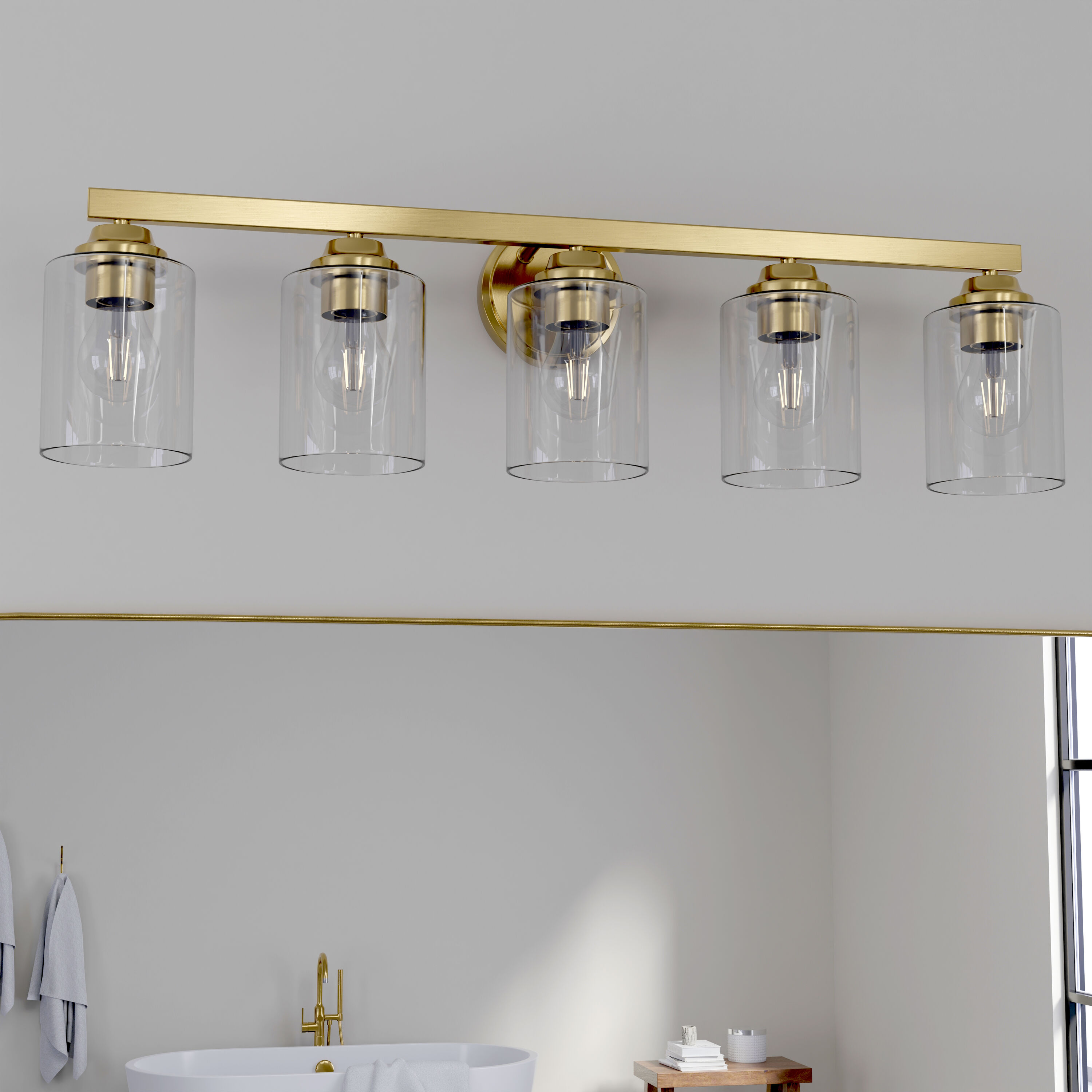 allen + roth VB220-5GD Emeryson 31.63-in 5 -Light Gold Transitional Vanity light bar