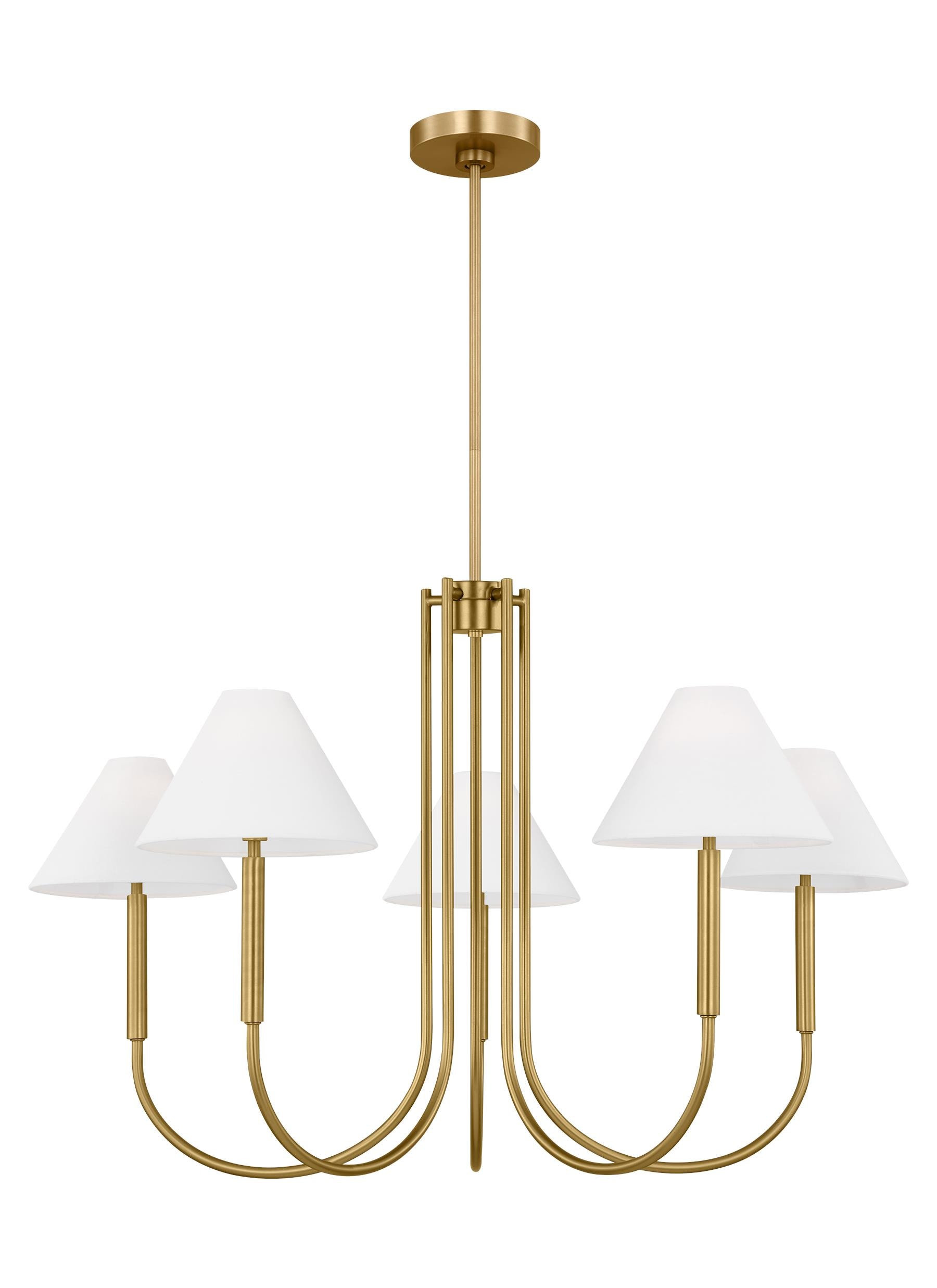 Satin Brass 6-Light Chandelier with White Linen Shades