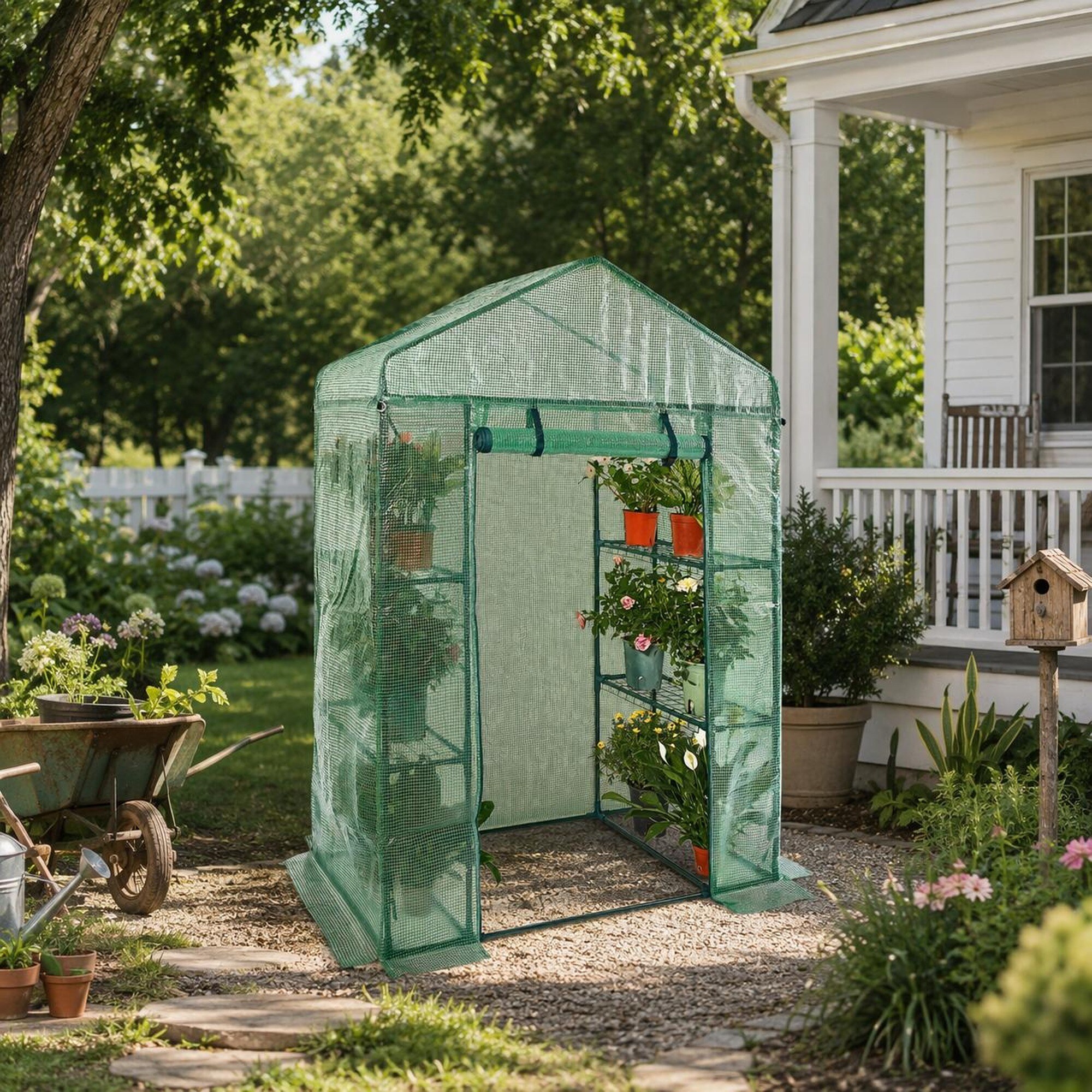 TEINIE Walk in Greenhouse Galvanized Steel Tunnel Greenhouse with Shelf ...