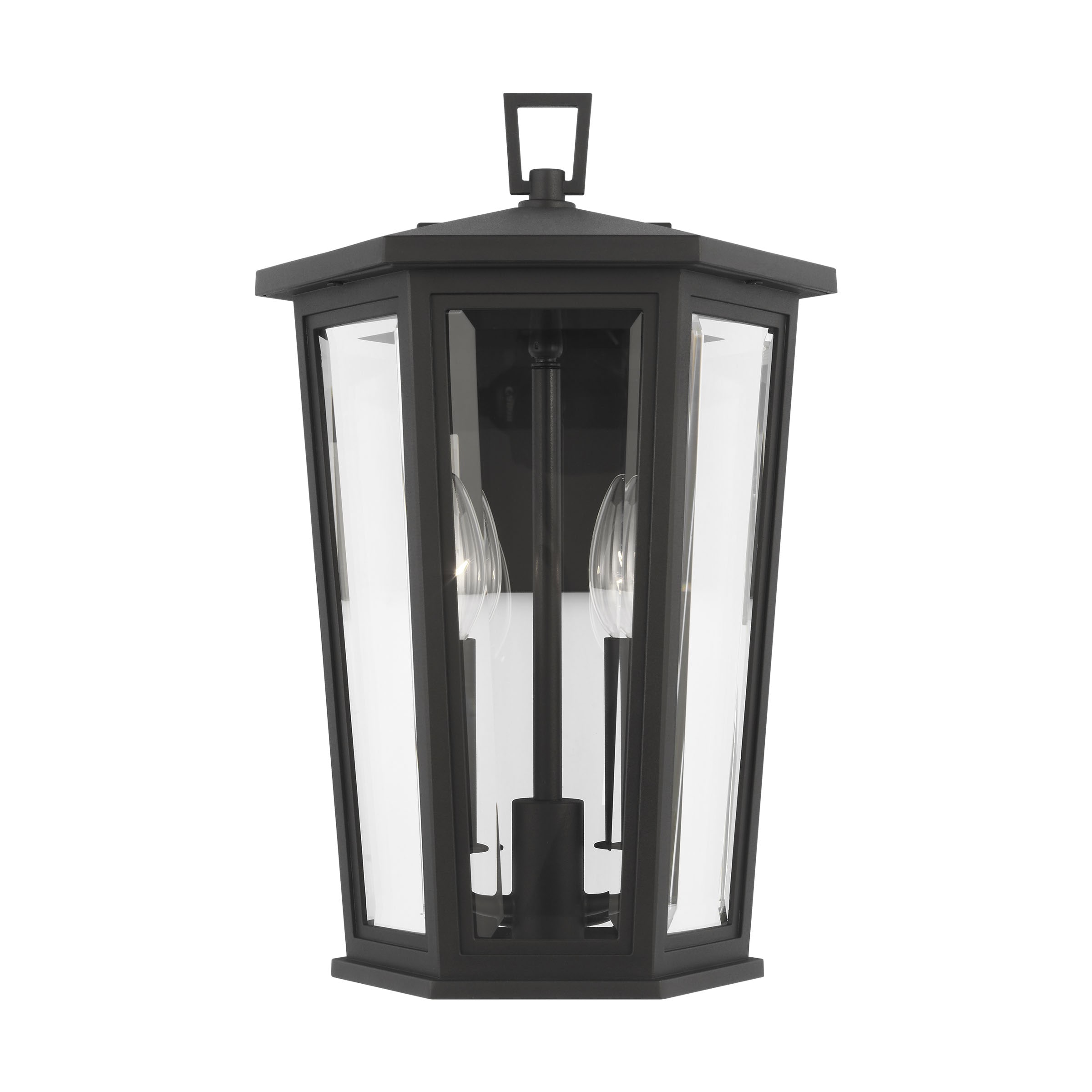 Textured Black Medium Outdoor Wall Lantern with Clear Glass