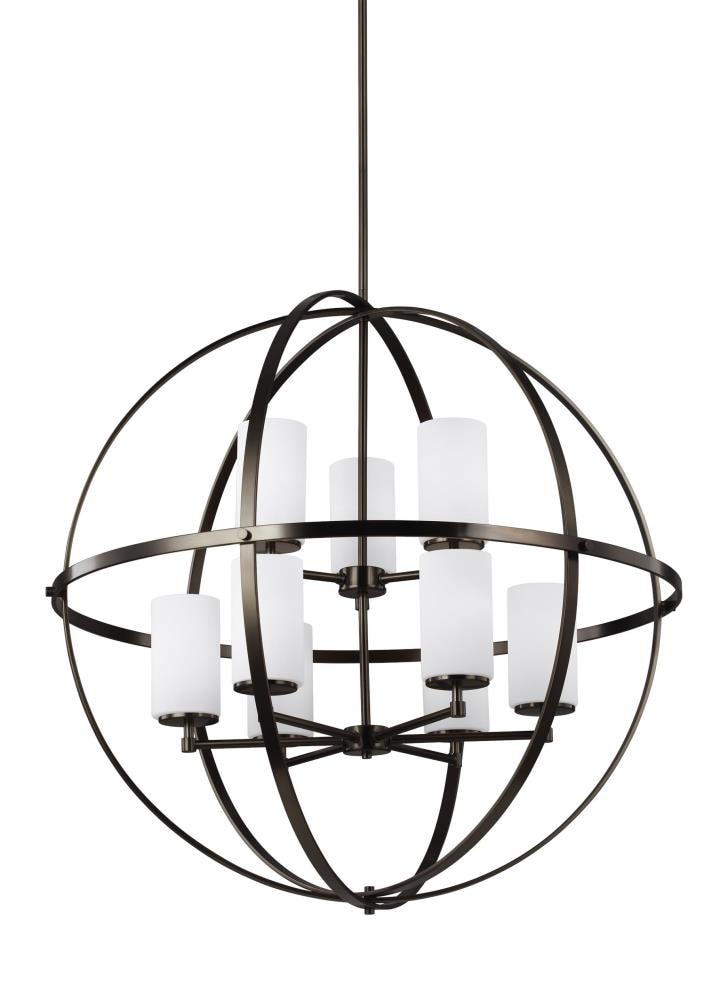 Alturas 9-Light Brushed Bronze Cage Chandelier with White Glass Shades