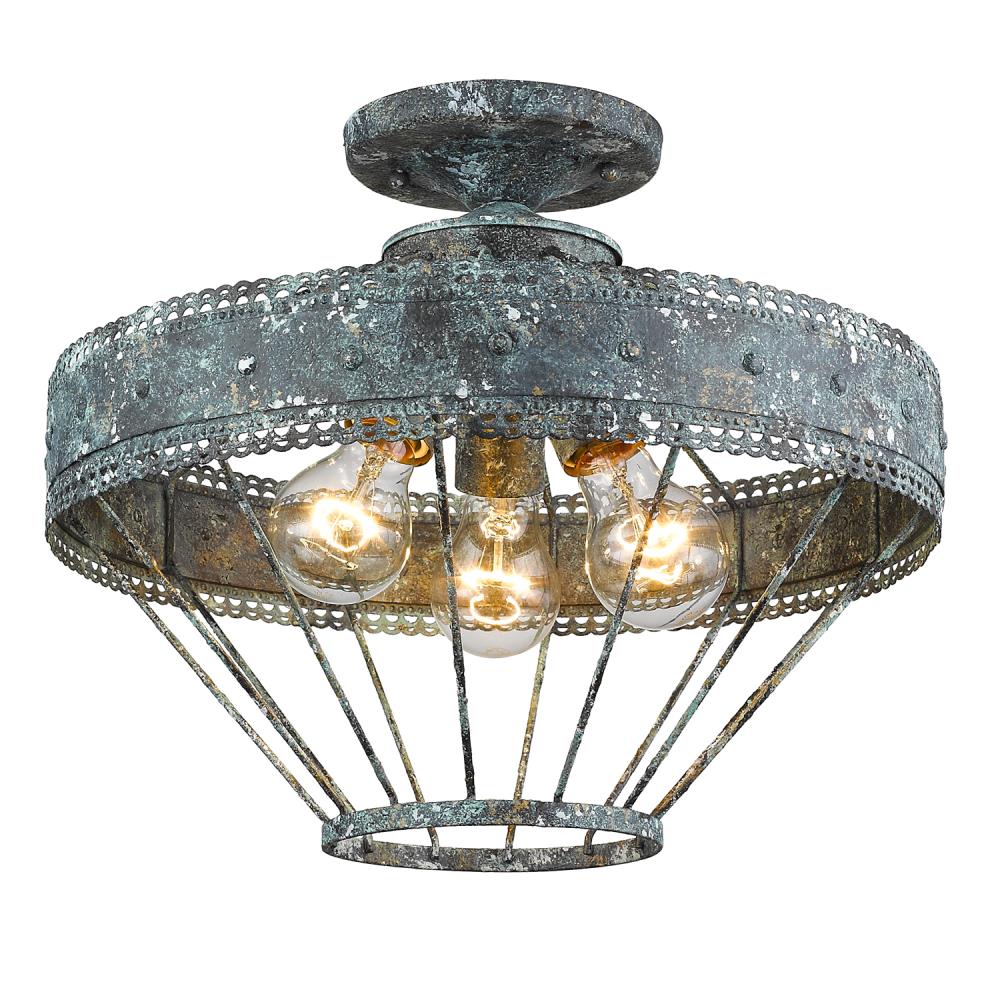 Blue Verde Patina Rustic Indoor/Outdoor Semi-Flush Light