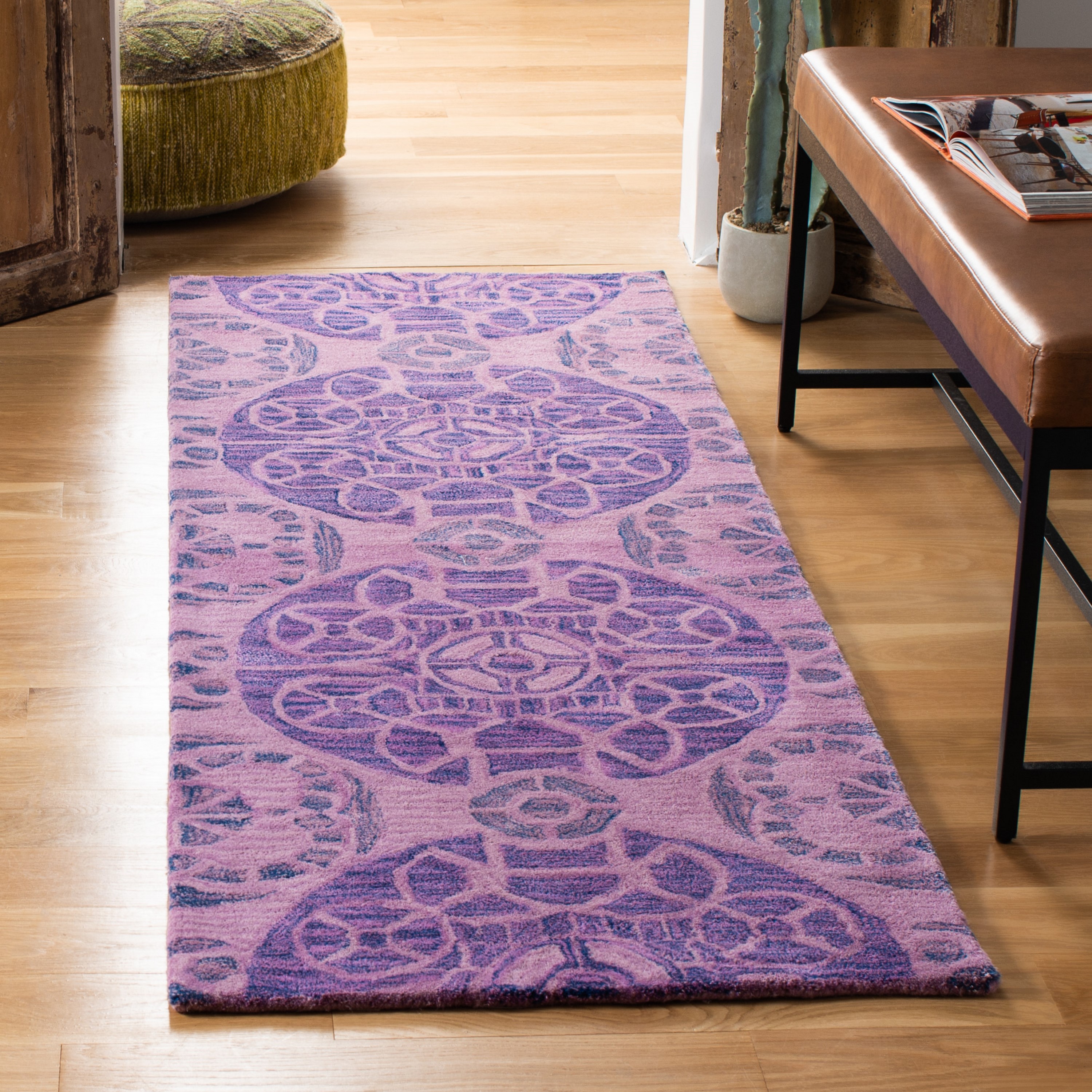 Safavieh WYD376J-27 Wyndham Hutton 2 x 7 (ft) Tufted Wool Purple Rectangular Indoor Abstract Bohemian/Eclectic Runner rug