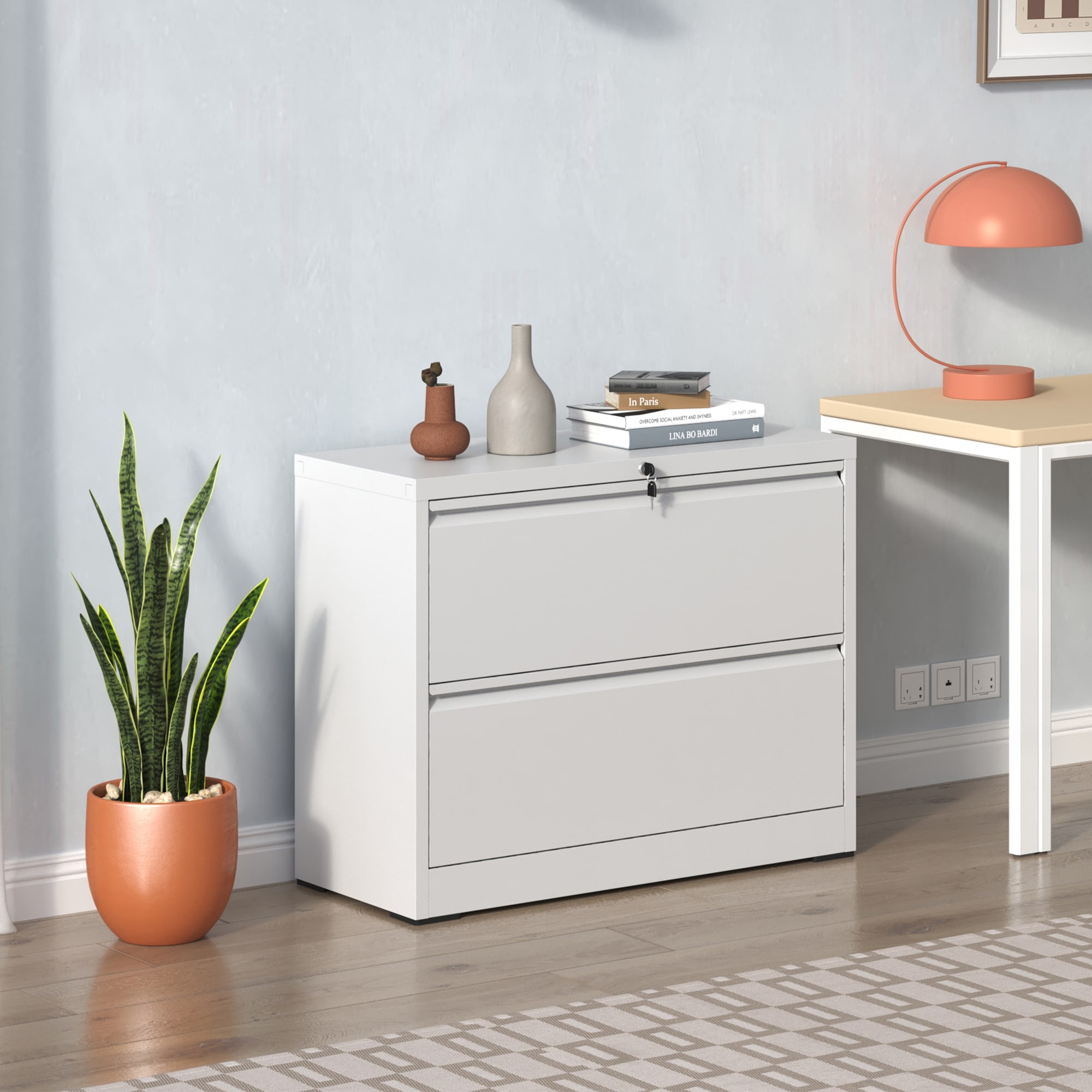 EXTRAUP YHLW1996P181886 White 2 -Drawer 35.43-Inches File Cabinet