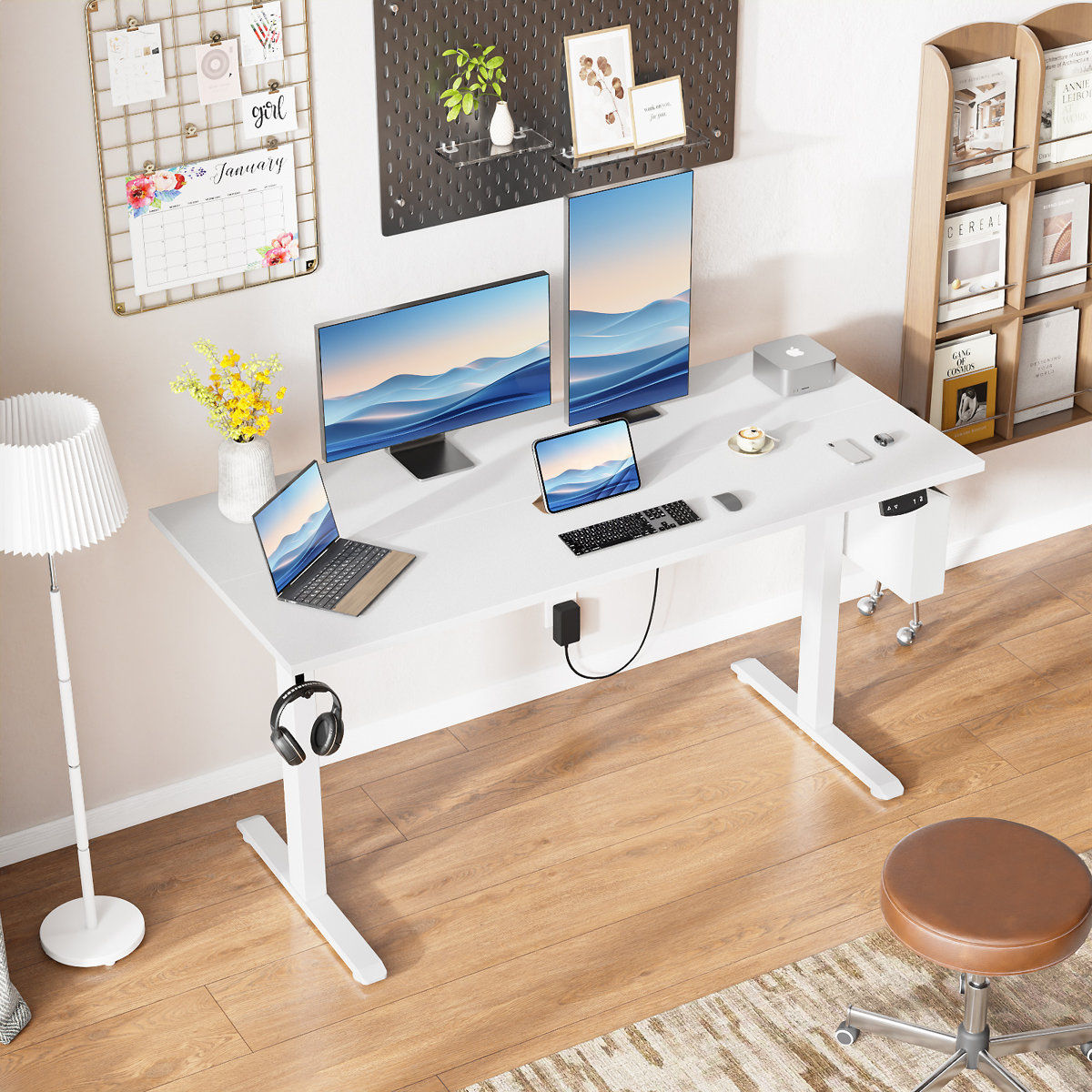 55 Inch Height-adjustable standing desk with a spacious work surface