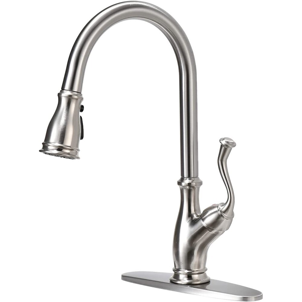 APPASO APS225BN Brushed Nickel Single Handle Kitchen Faucet with Sprayer (Deck Plate Included)