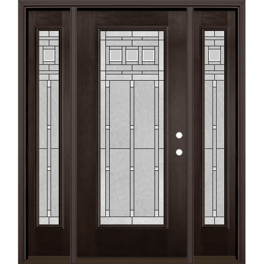 Masonite 1327155 Craftsman 64-in x 80-in Fiberglass Full Lite Left-Hand Inswing Walnut Stained Prehung Single Front Door with Sidelights with Brickmould Insulating Core