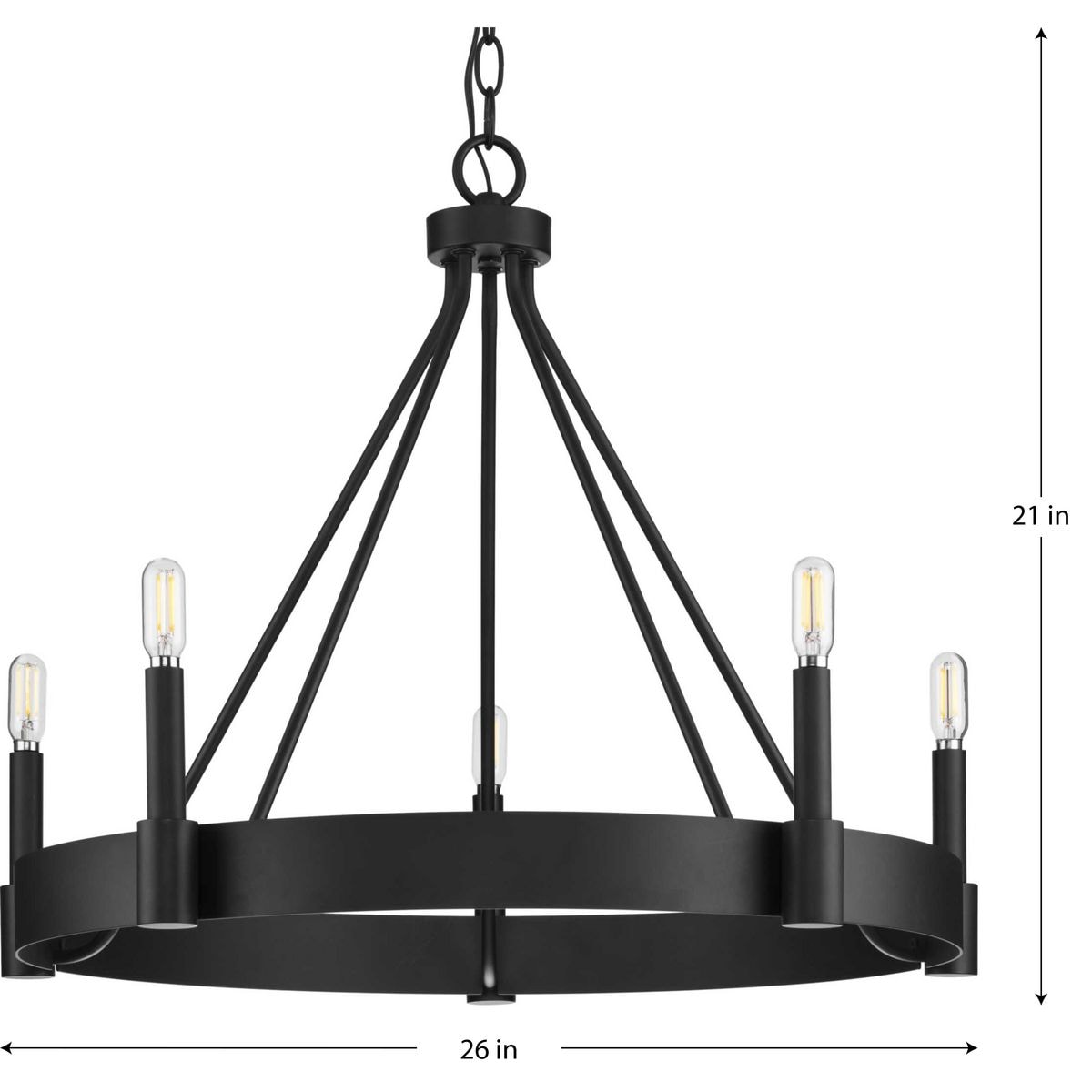 Matte Black Modern Candle 5-Light Chandelier