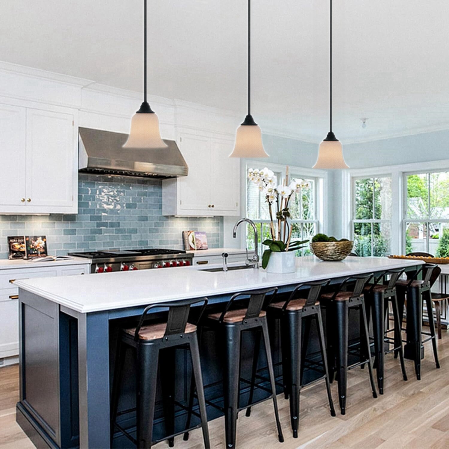 Elegant Oil-Rubbed Bronze 57" Mini Pendant with Frosted White Glass Shade