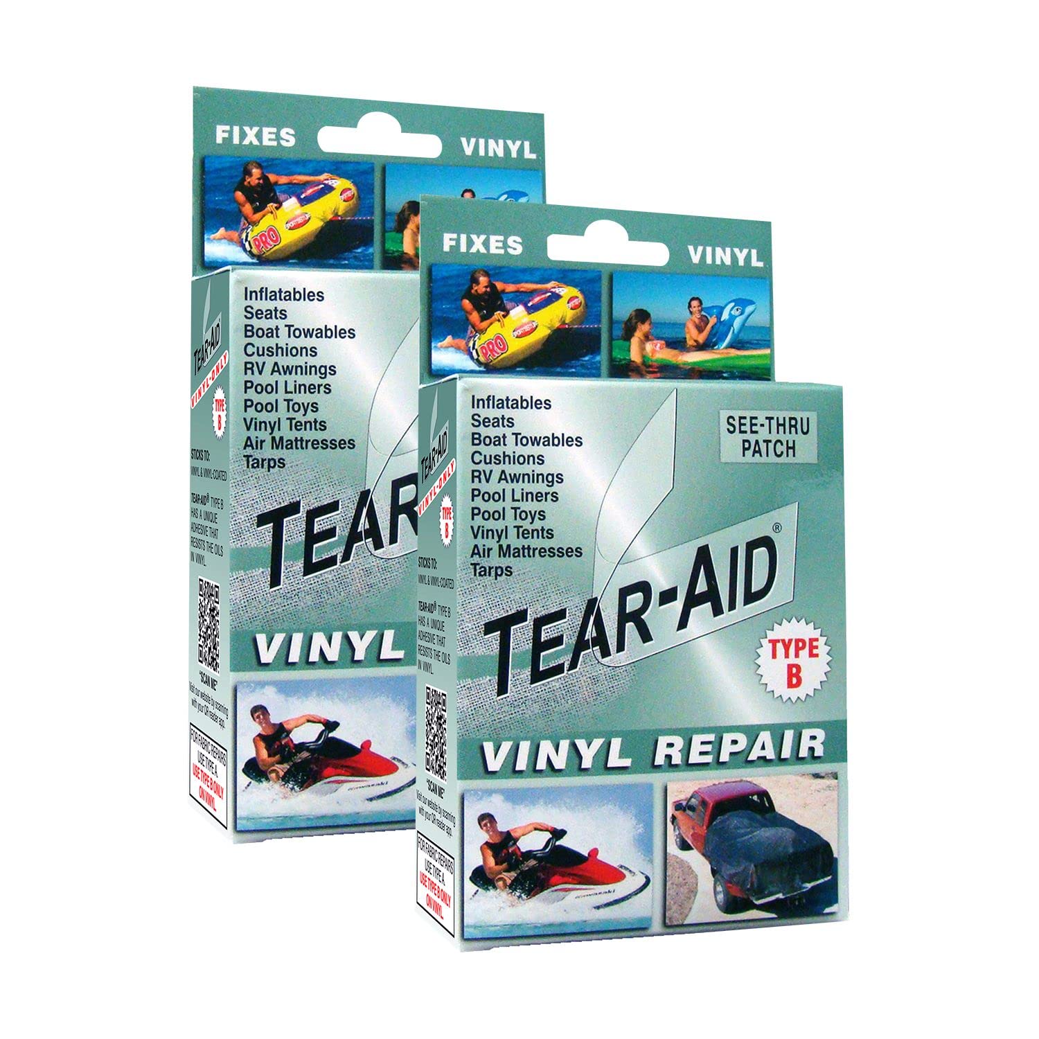 TEAR-AID  Type B Vinyl Repair Kit Clear Matte Patches for Tents Awnings Air Mattresses  Pool Liners Green Box 2 Pack