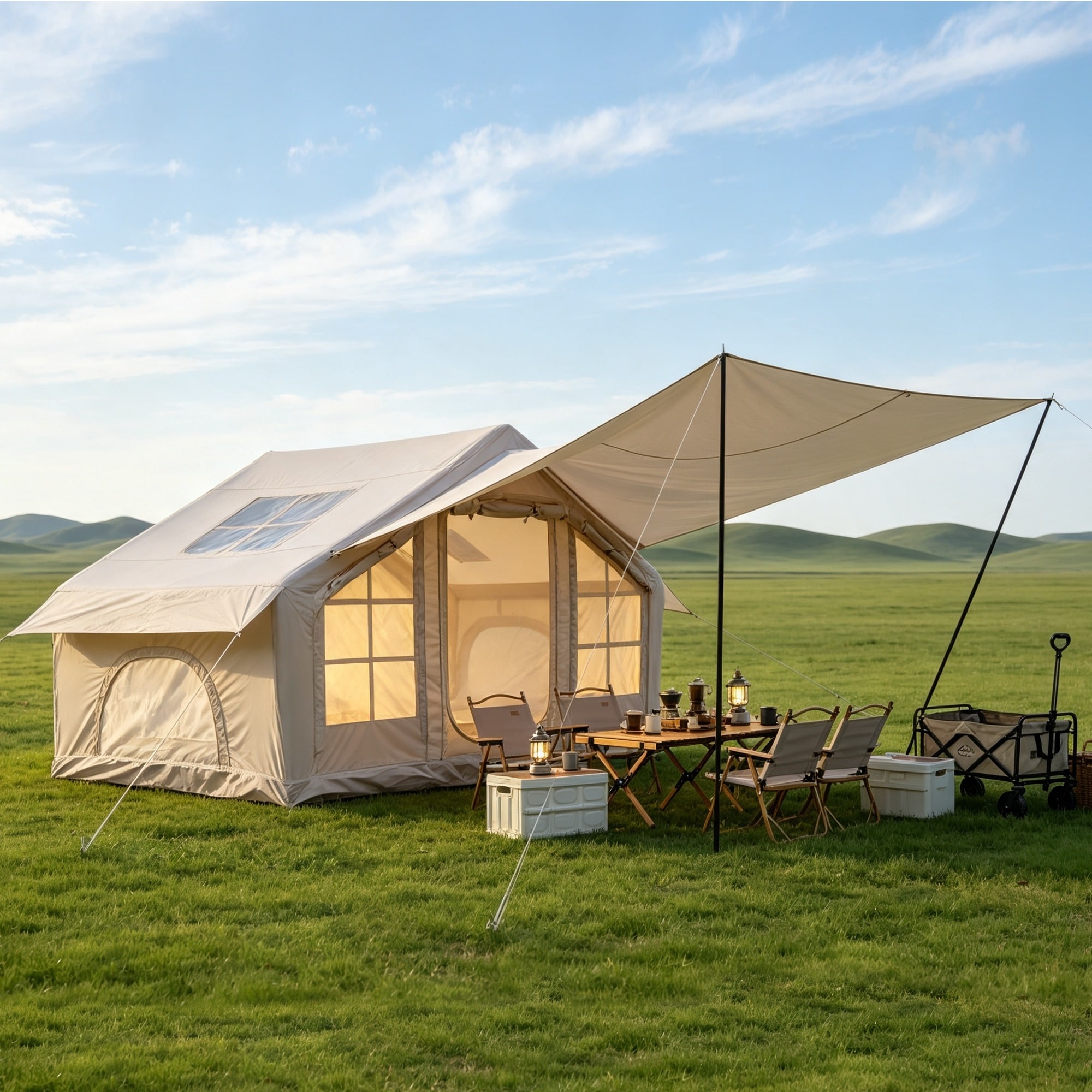 HyperDrop Cart Inflatable Camping Glamping Tent Heavy-Duty 420D Oxford Waterproof Clear Skylight Air Tent
