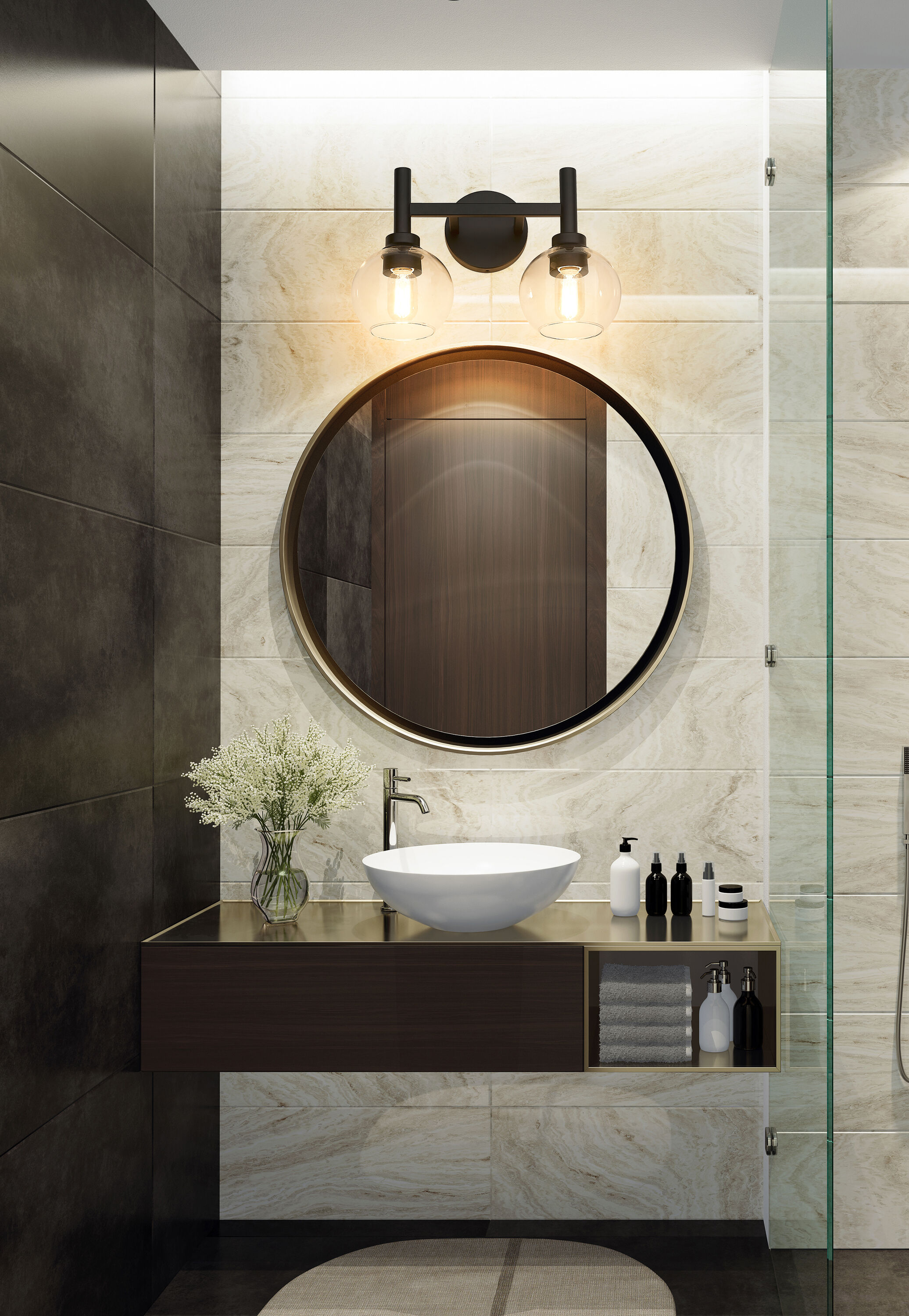 Contemporary Matte Black 2-Light Vanity Sconce with Clear Glass