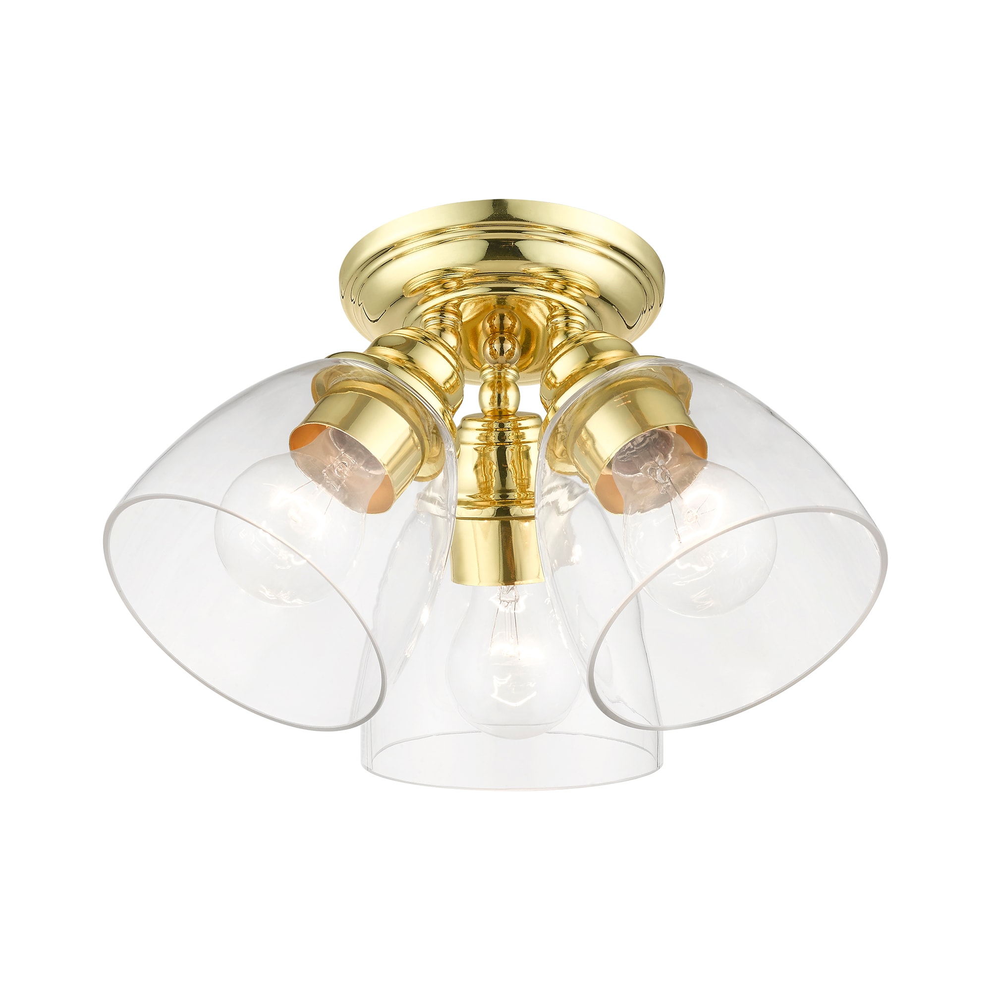 Elegant Montgomery Polished Brass 3-Light Flush Mount with Clear Glass