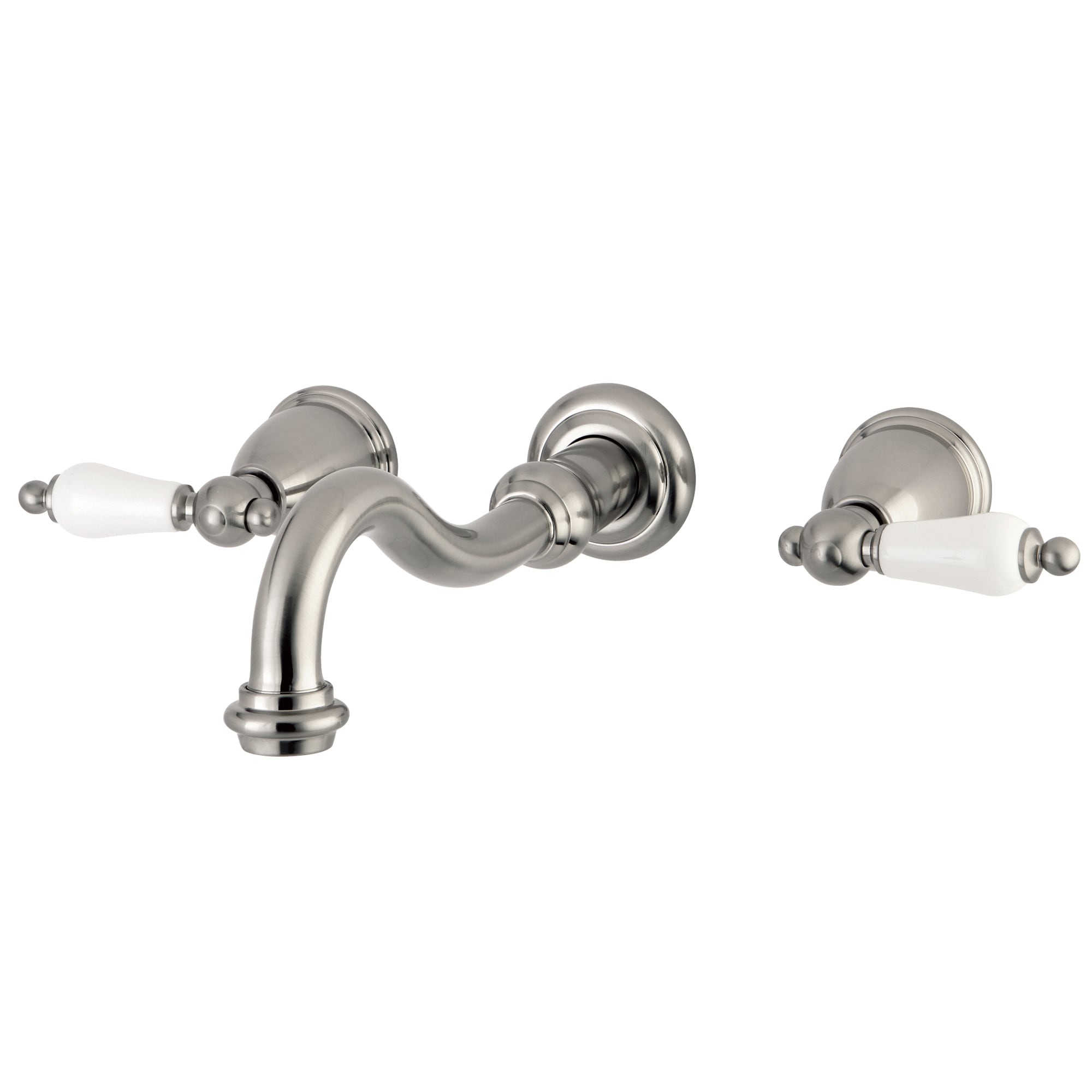 Kingston Brass WLKS3028PL Restoration Brushed nickel 2-handle Wall-mount Low-arc Bathtub Faucet ( Valve Included )